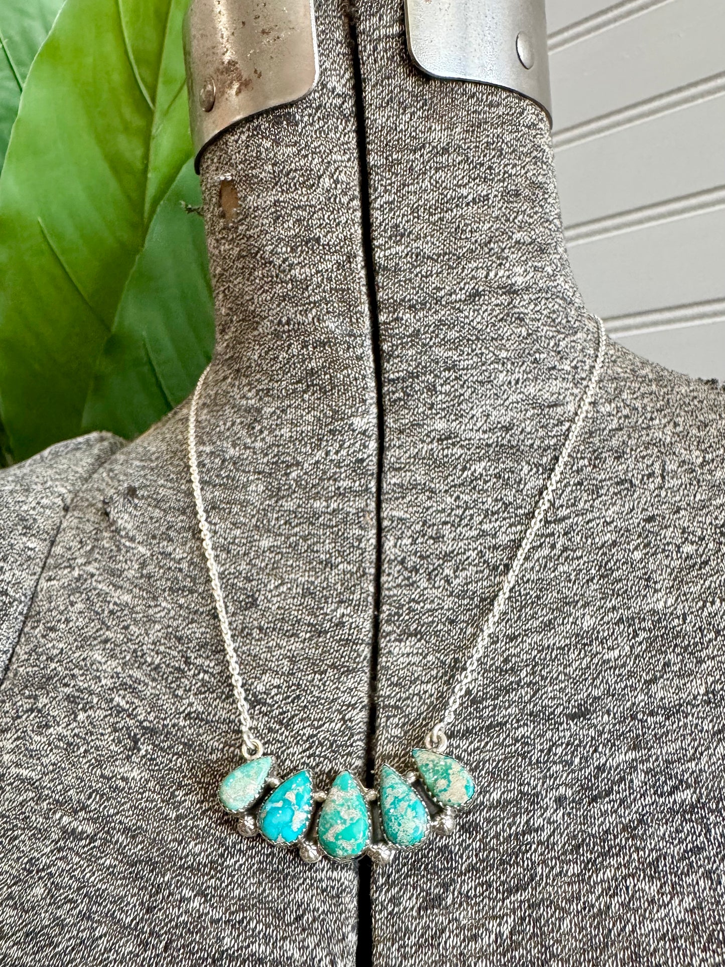 Handmade Sterling Silver & Sonoran Turquoise 5 Stone Necklace