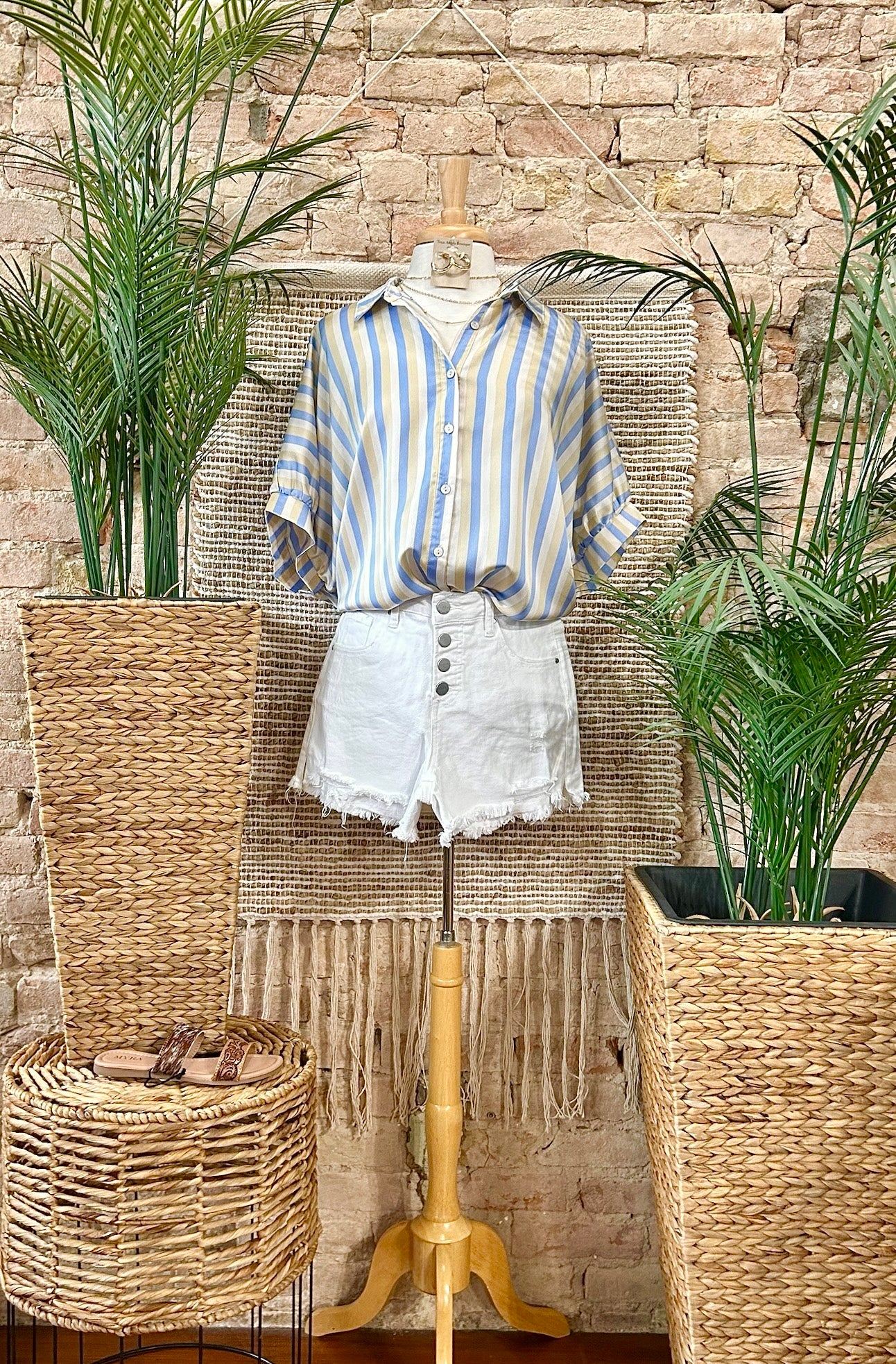 50% Off - Sunglasses & Sandals Striped Satin Blouse