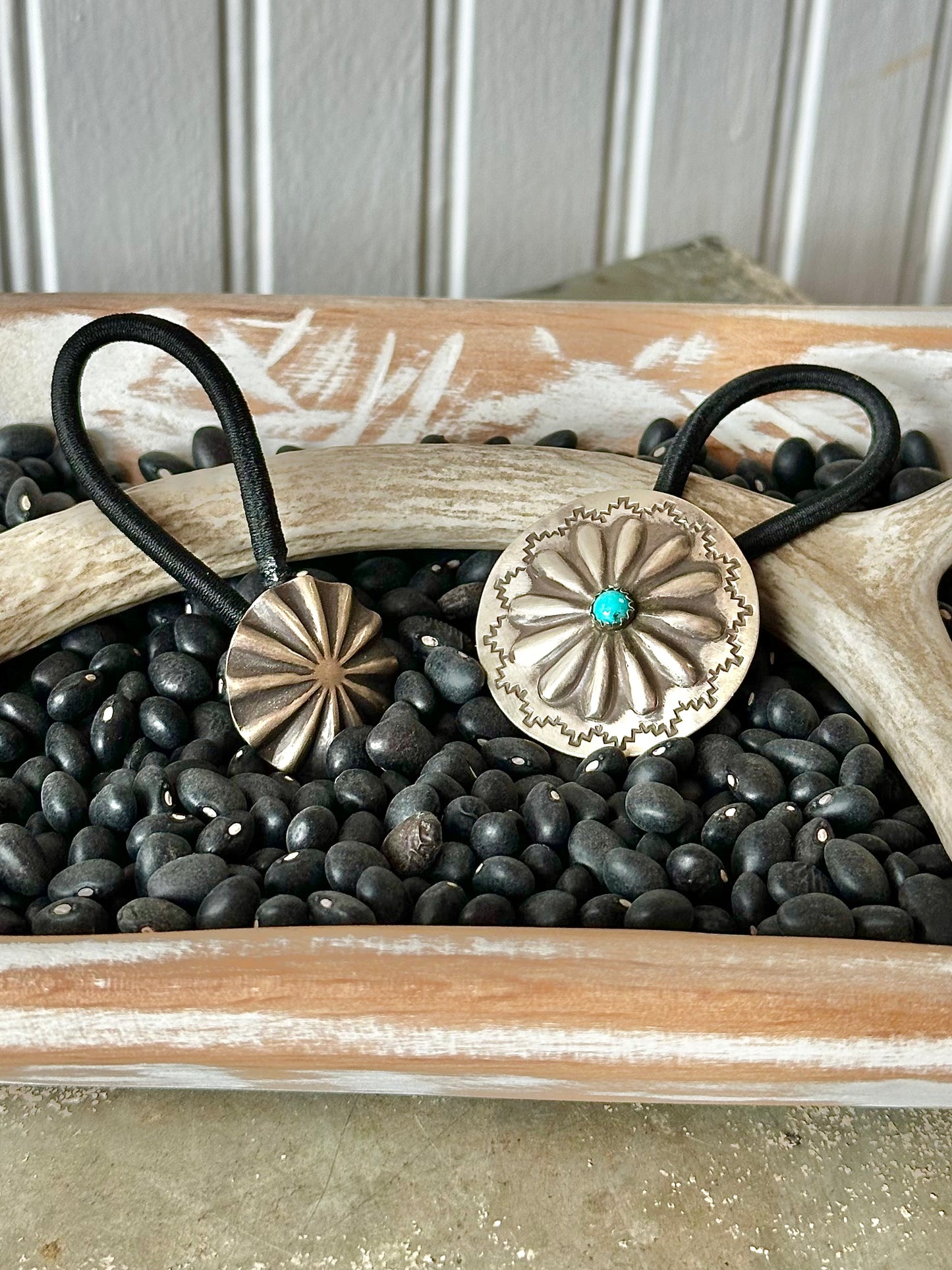 Sterling Silver & Genuine Turquoise Concho Hair Tie