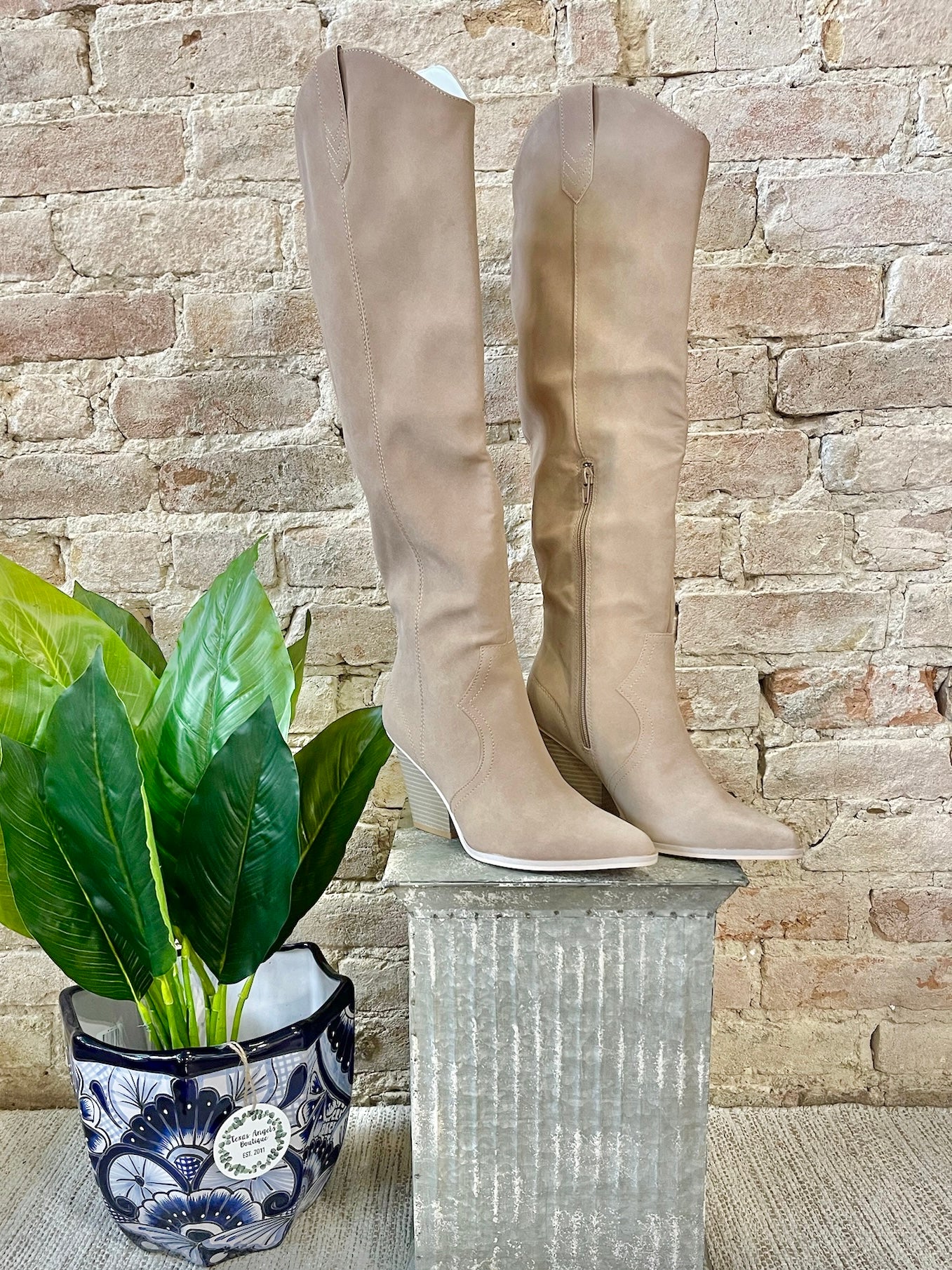 50% Off - Tell Me About It Taupe Knee High Boots