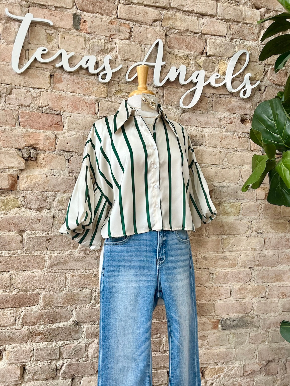 A Sweet Surprise Green Striped Satin Blouse