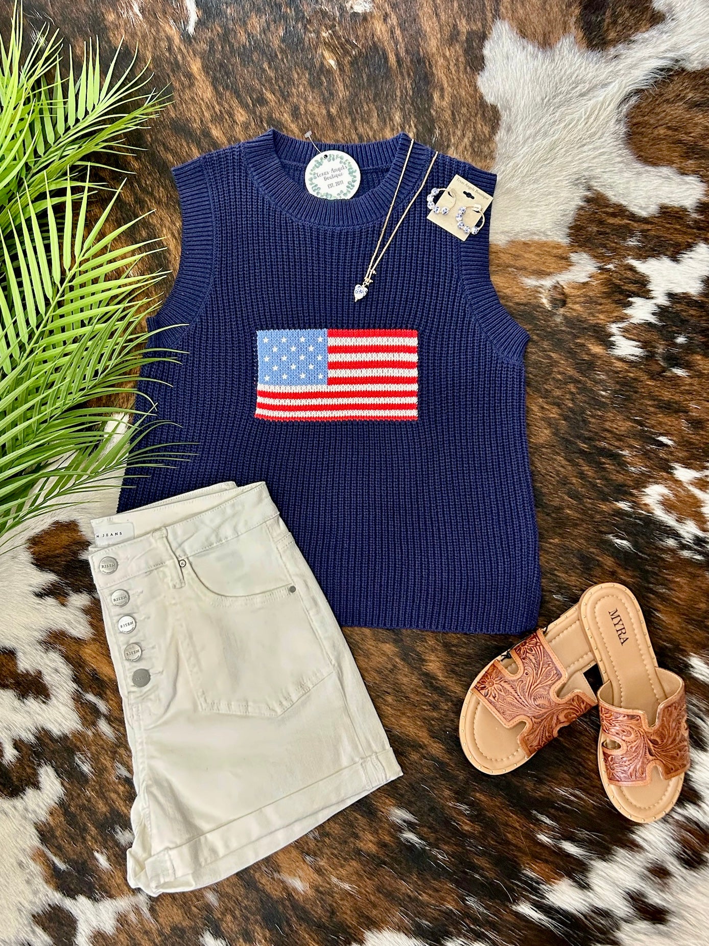 40% Off - Justice For All Navy American Flag Knit Top