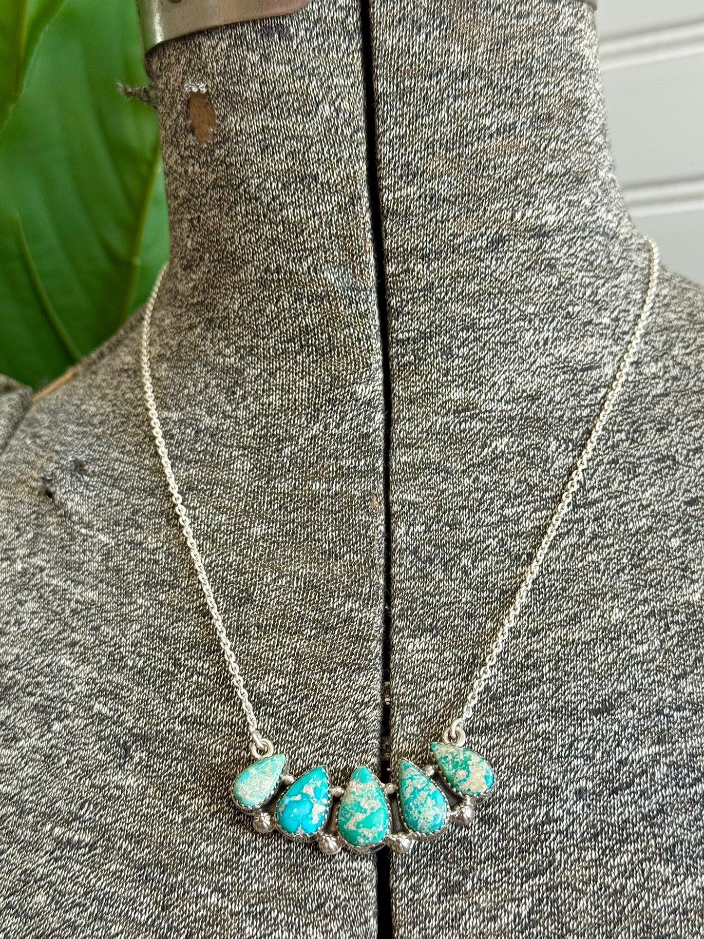 Handmade Sterling Silver & Sonoran Turquoise 5 Stone Necklace