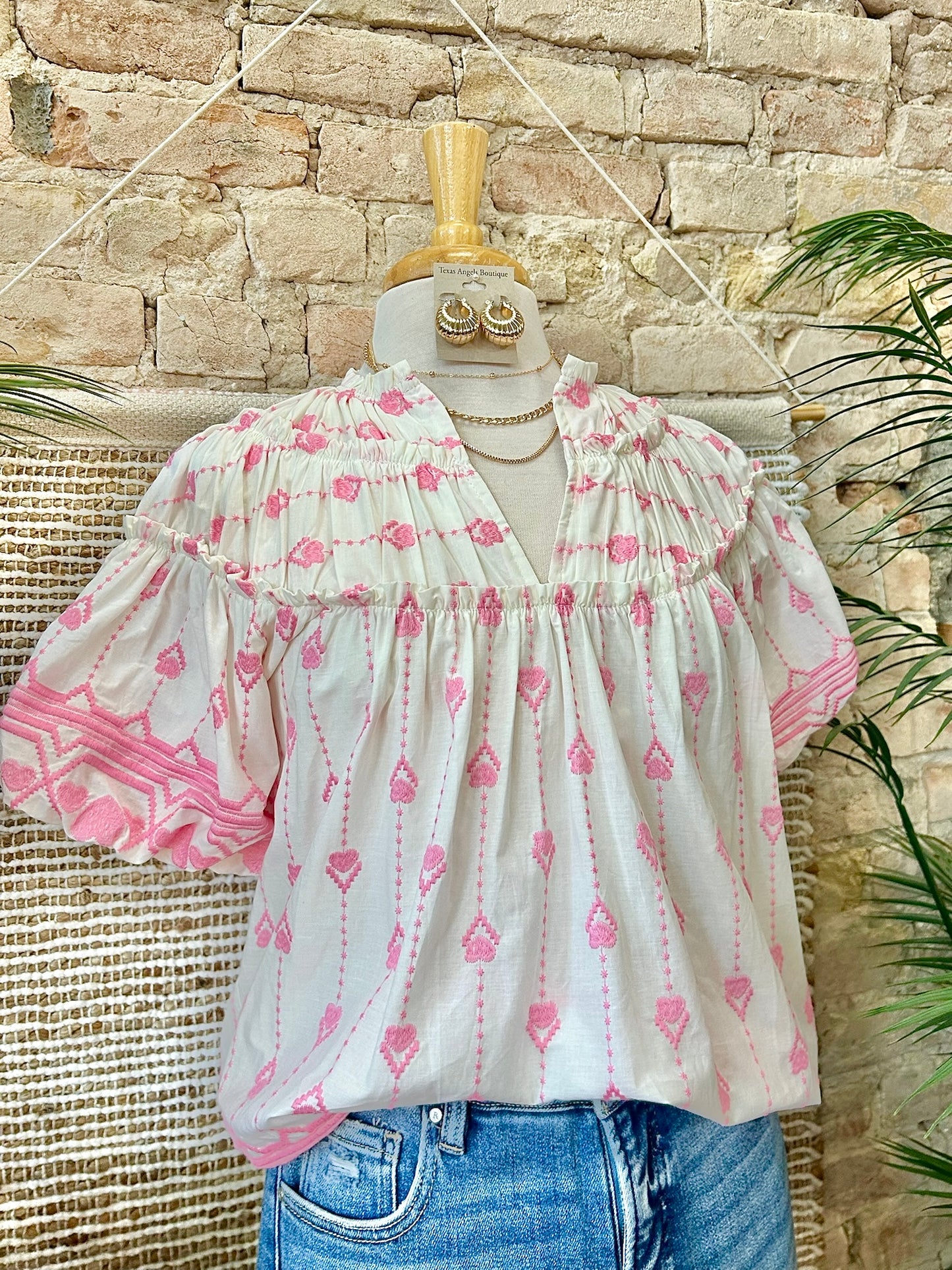 You're Making Me Blush Pink Embroidered Blouse
