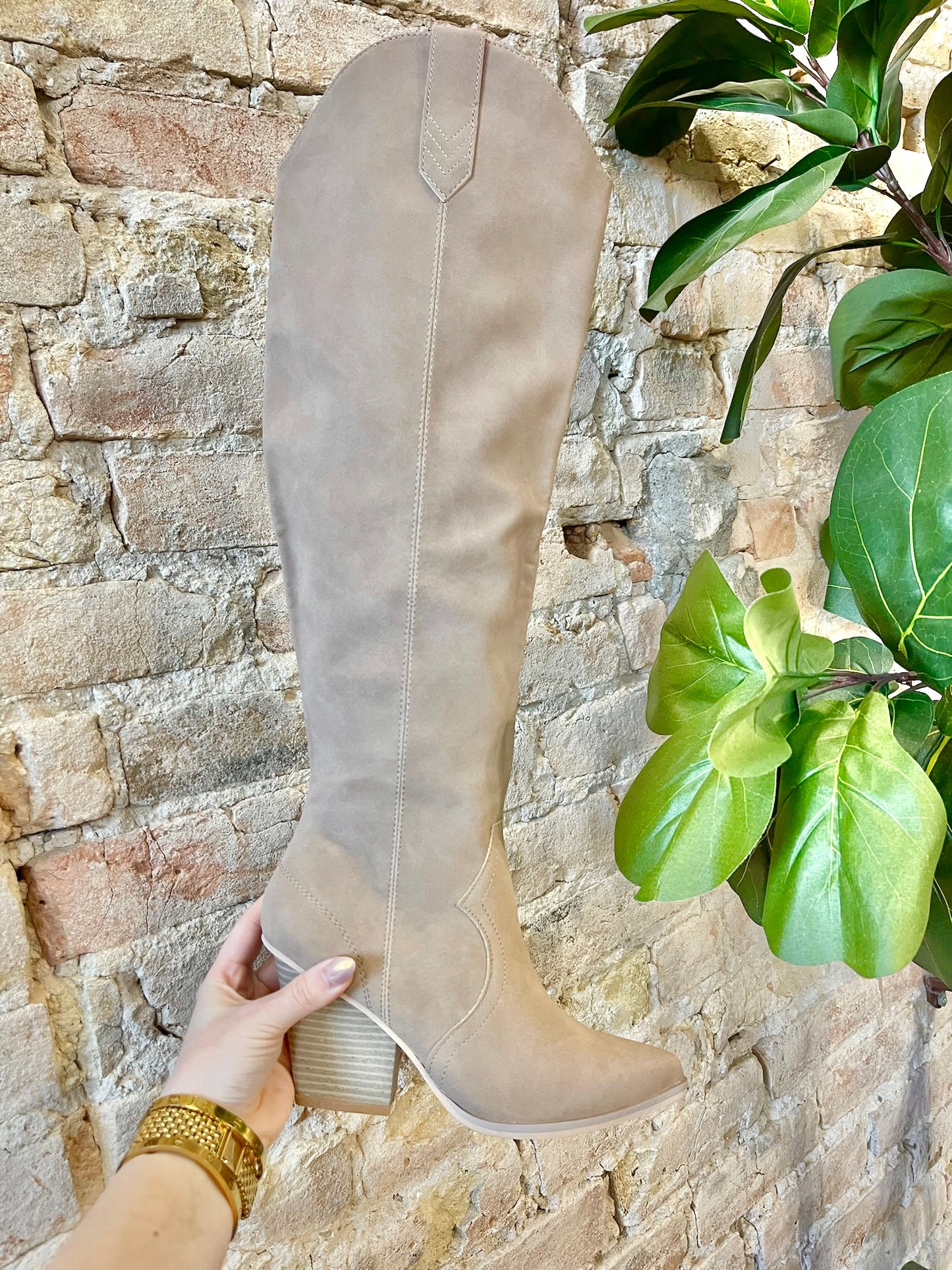 50% Off - Tell Me About It Taupe Knee High Boots
