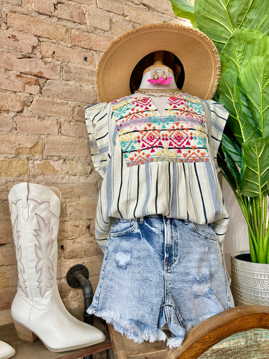 Someone Special Striped Embroidered Savanna Jane Blouse
