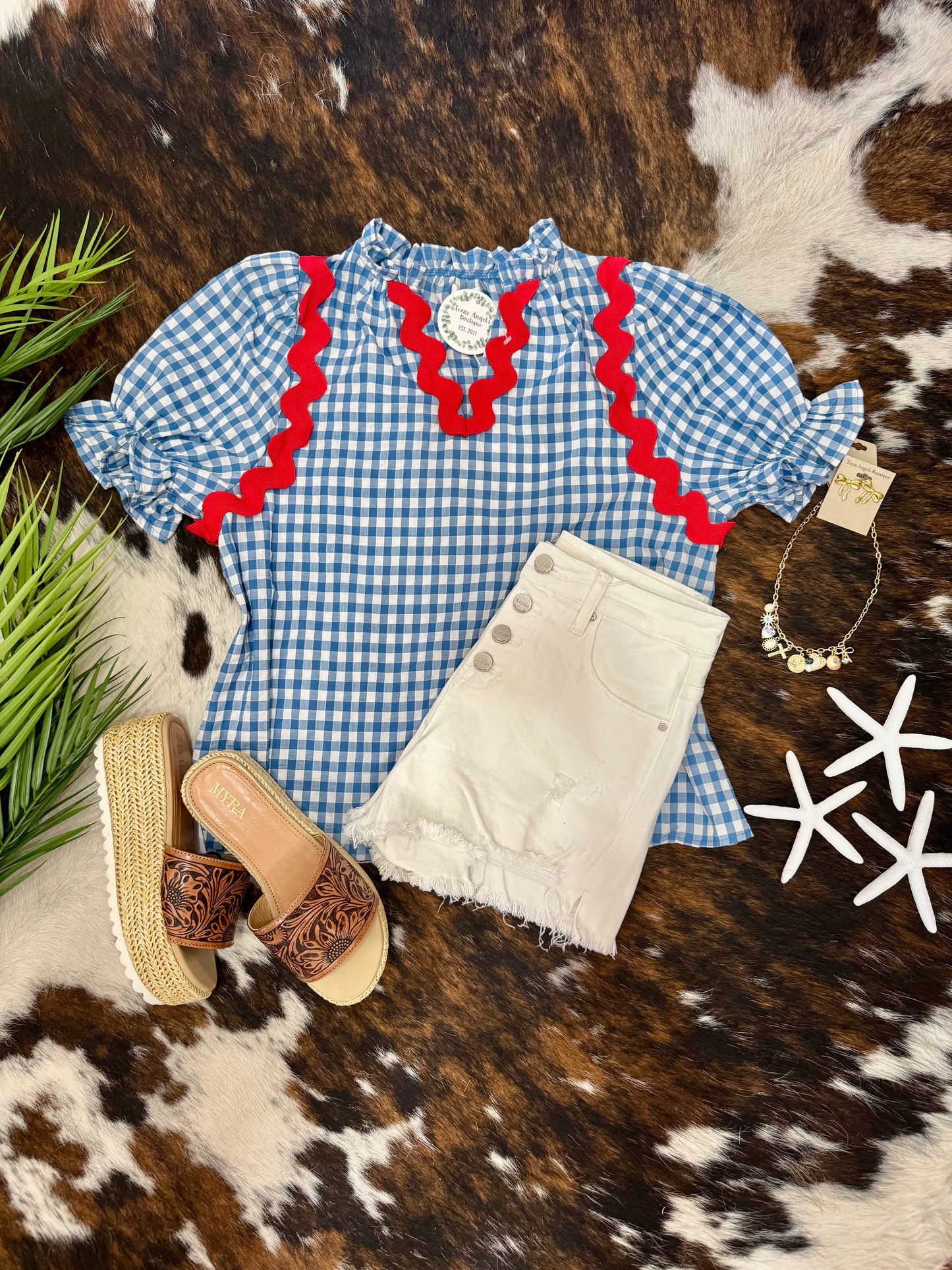 Proud To Be An American Blue Plaid Blouse