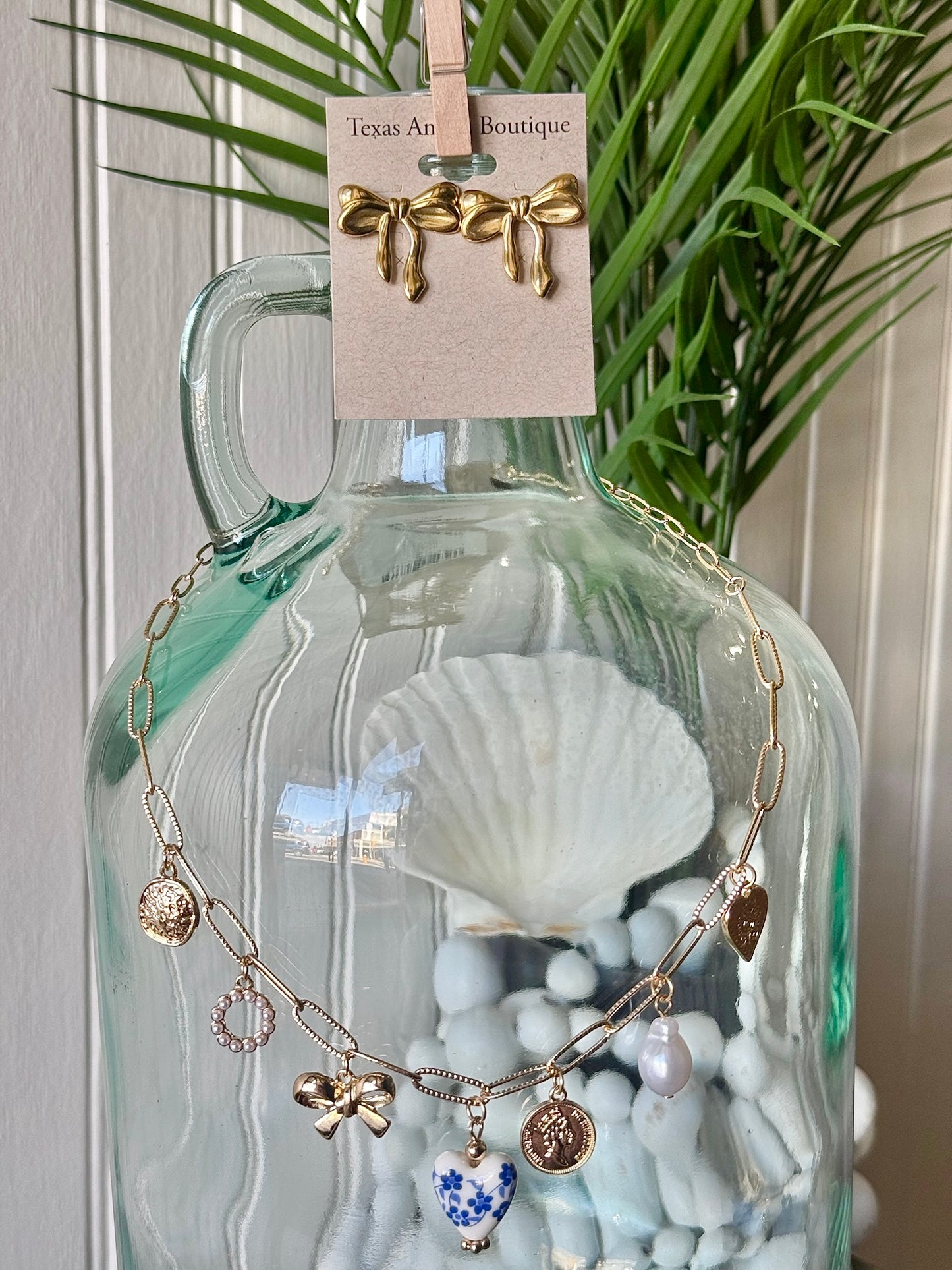Blue Willow Gold Charm Necklace