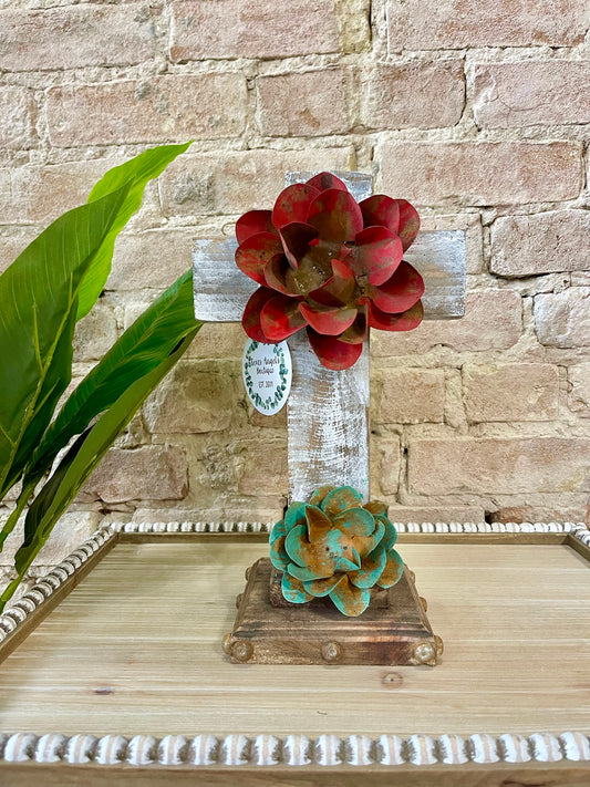 White Cross With Metal Roses