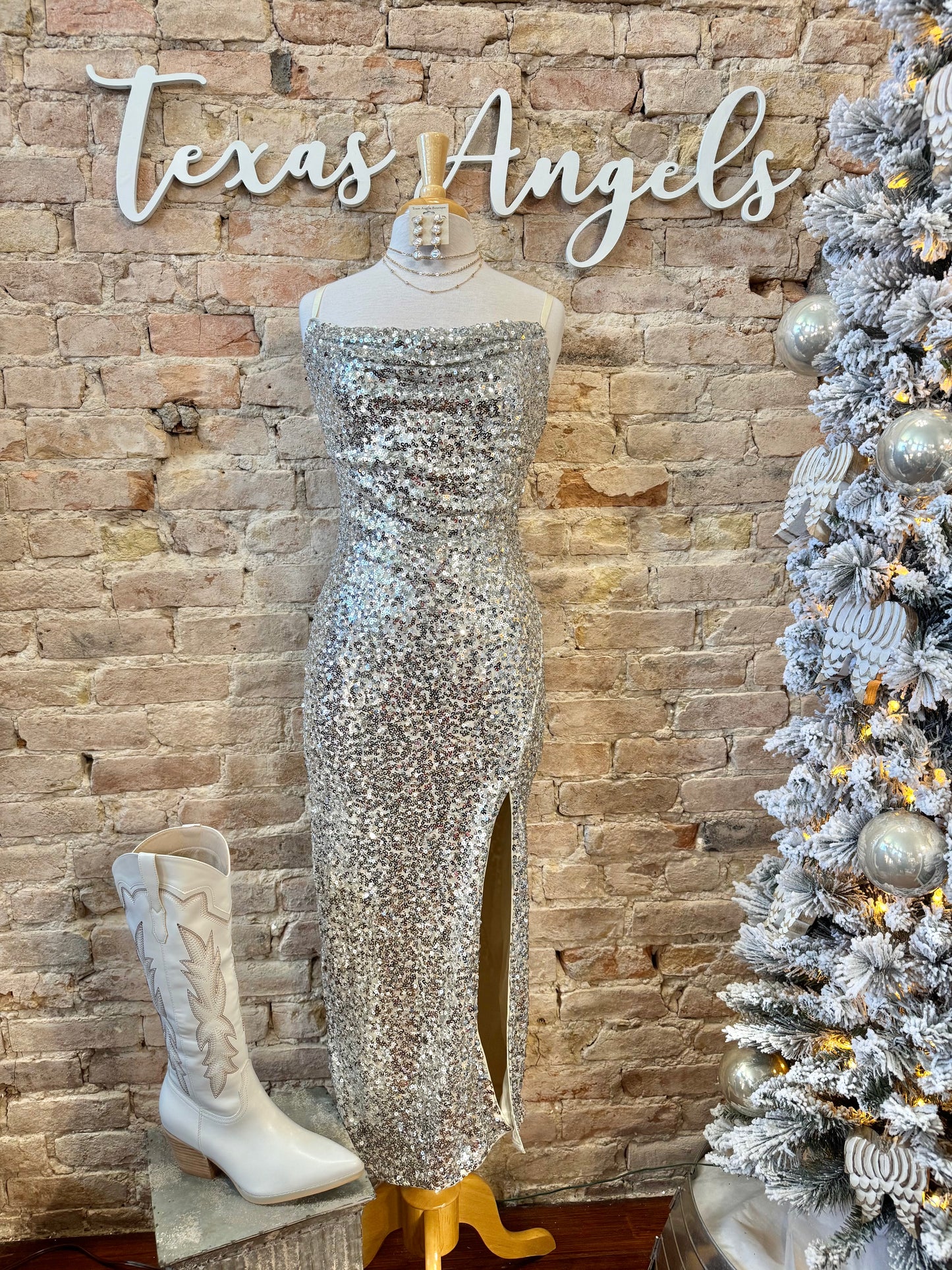 50% Off - Shine Bright Silver Sequin Mid Maxi