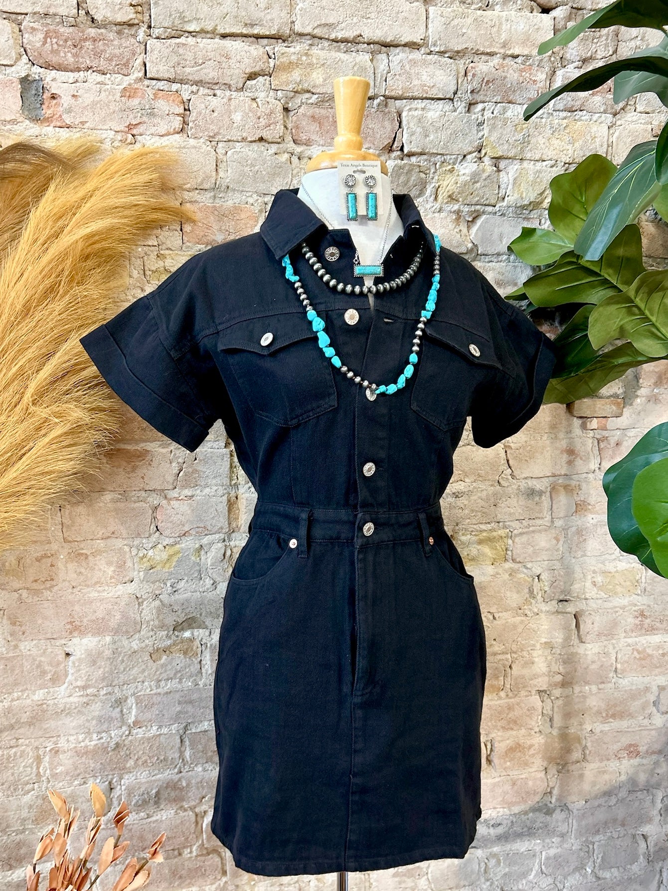 Only Here For The Band Black Denim Dress