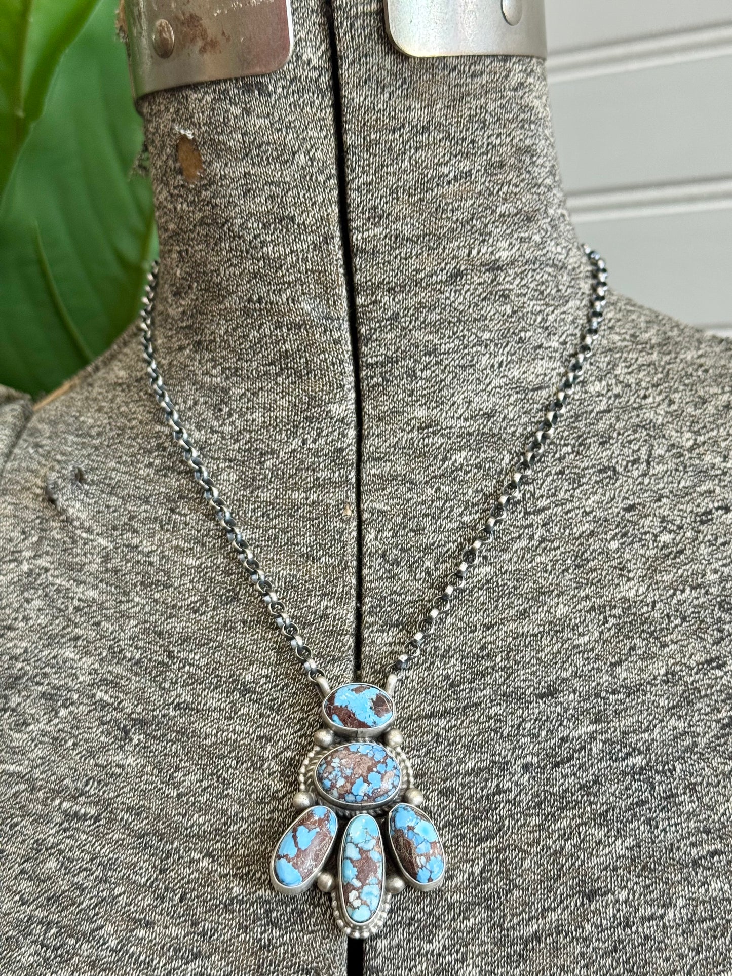 Navajo Handmade Sterling Silver Golden Hills Turquoise Cluster Necklace