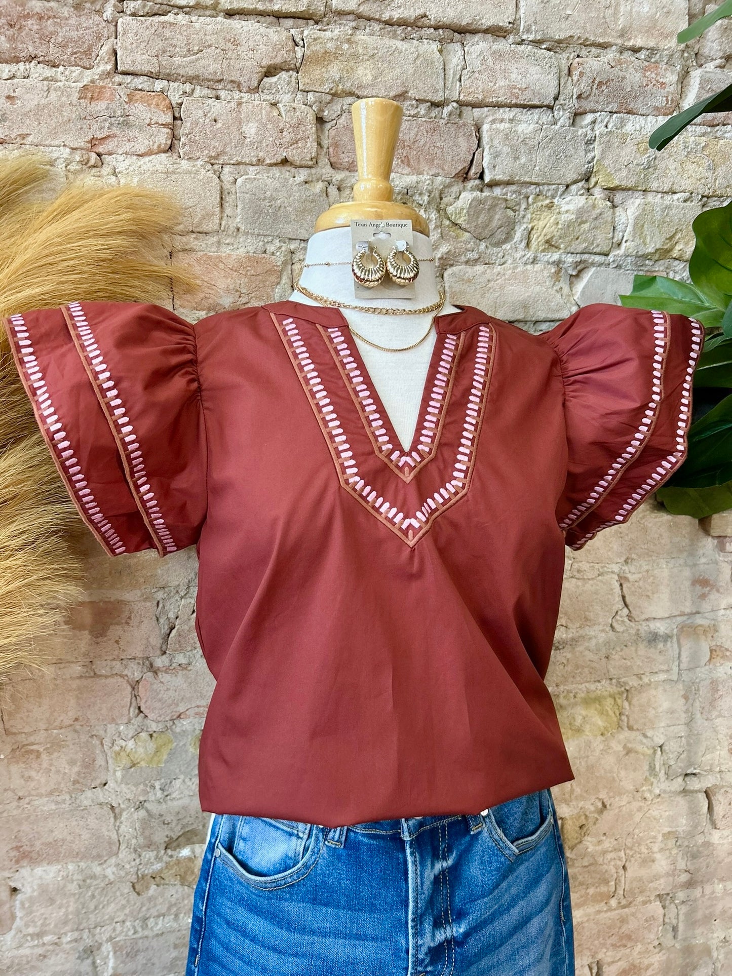 RESTOCK Autumn Skies & Pumpkin Pies Rust Blouse