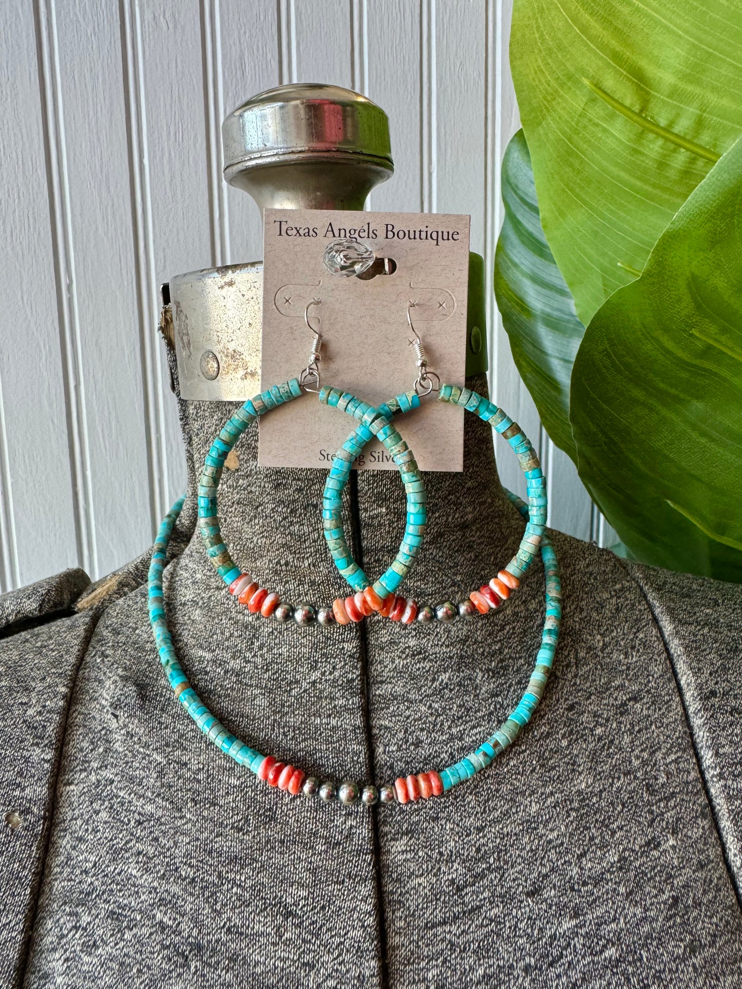 Spiny Oyster & Kingman Turquoise Hoop Earrings