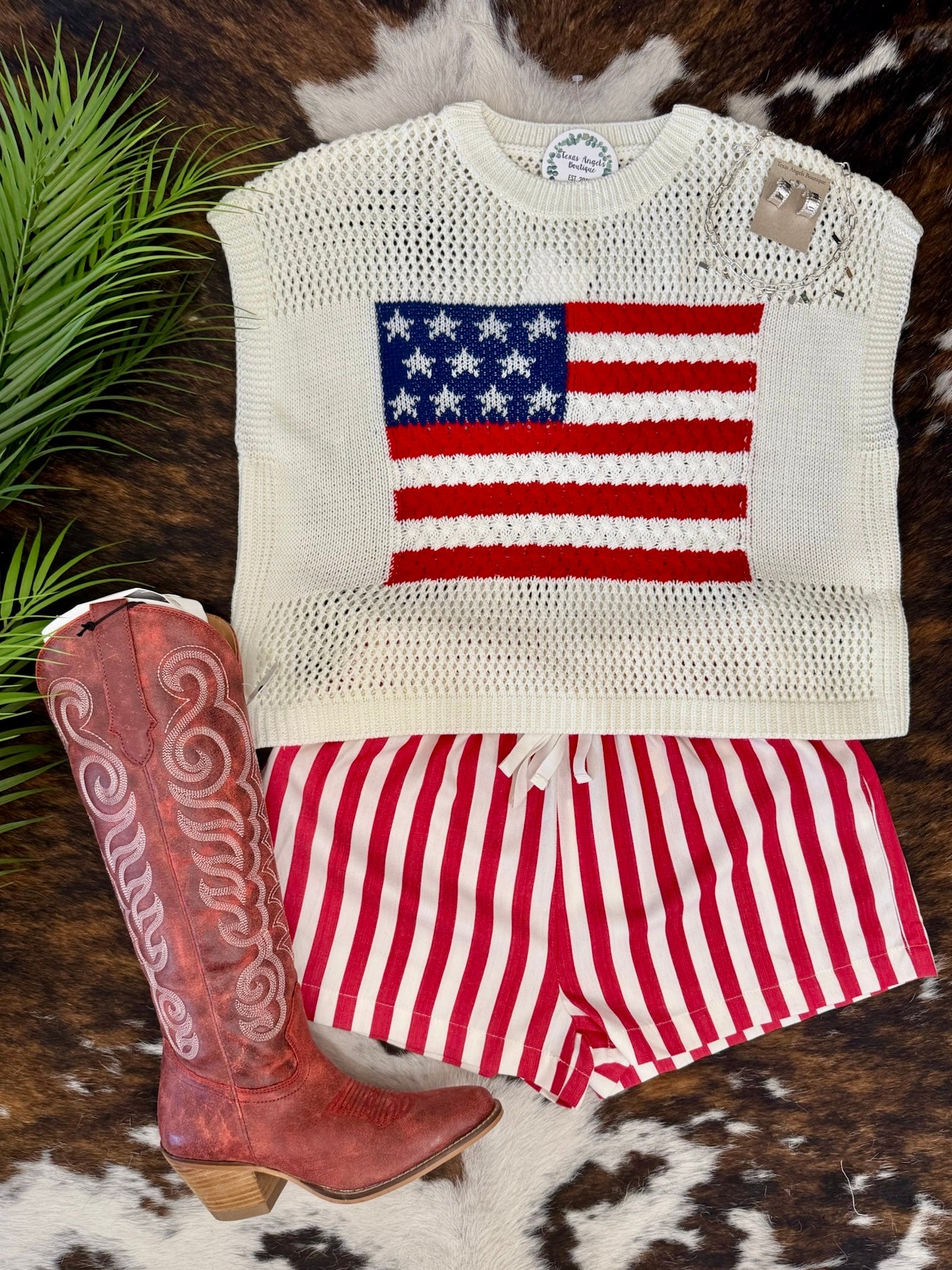 All American Girl USA Flag Ivory Knit Top