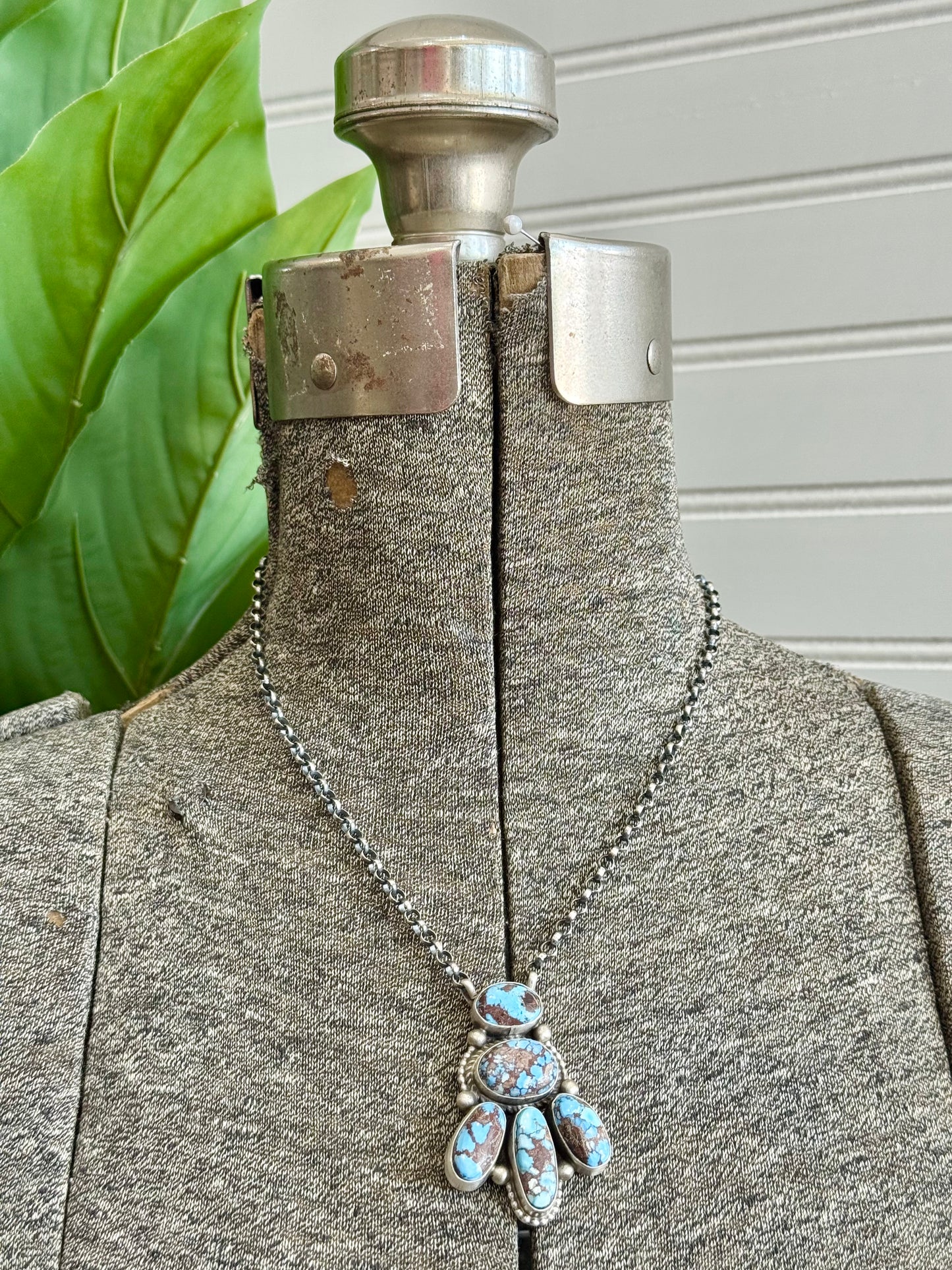 Navajo Handmade Sterling Silver Golden Hills Turquoise Cluster Necklace