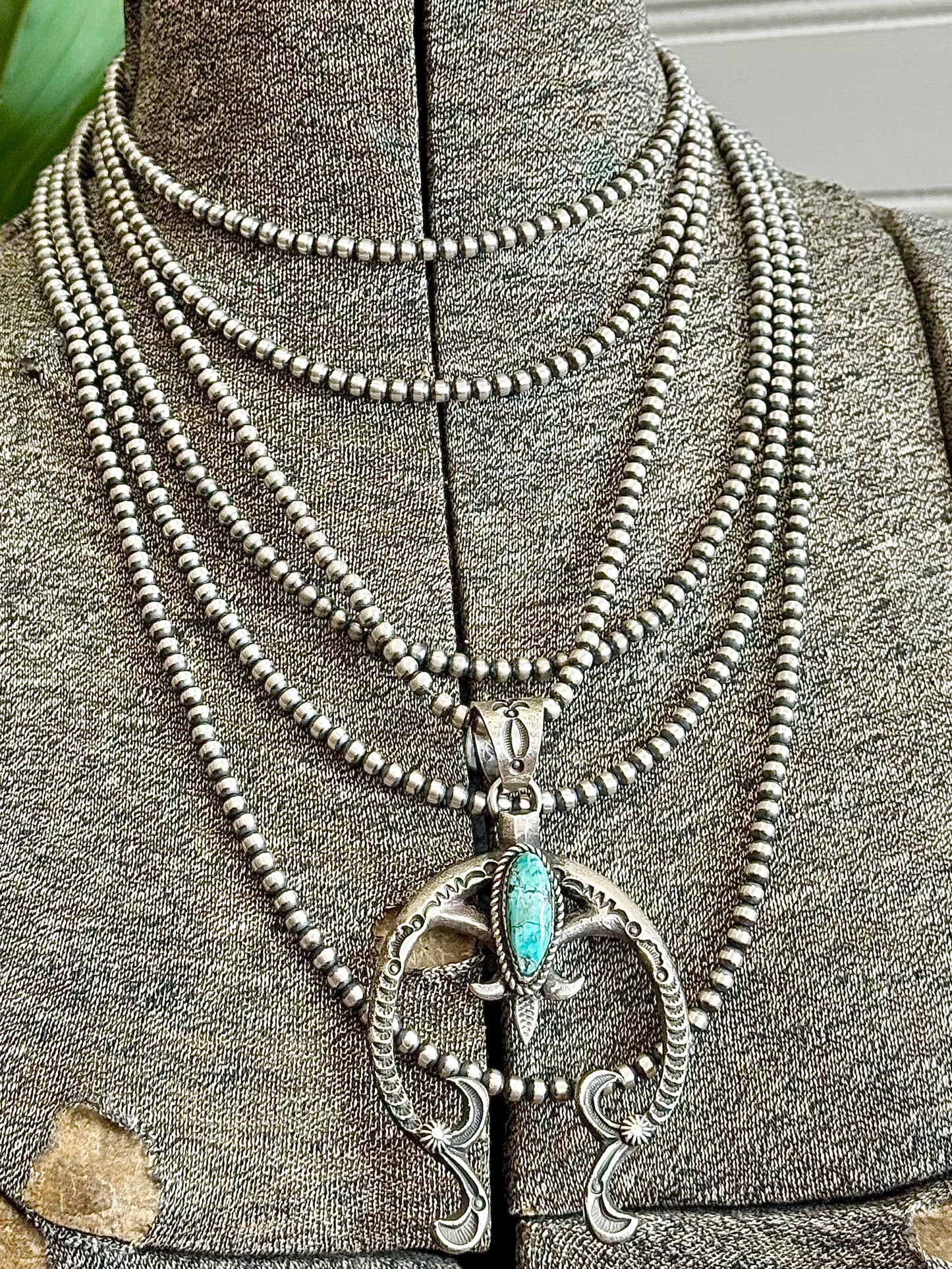 Sterling Silver Kingman Turquoise Squash Blossom Pendant