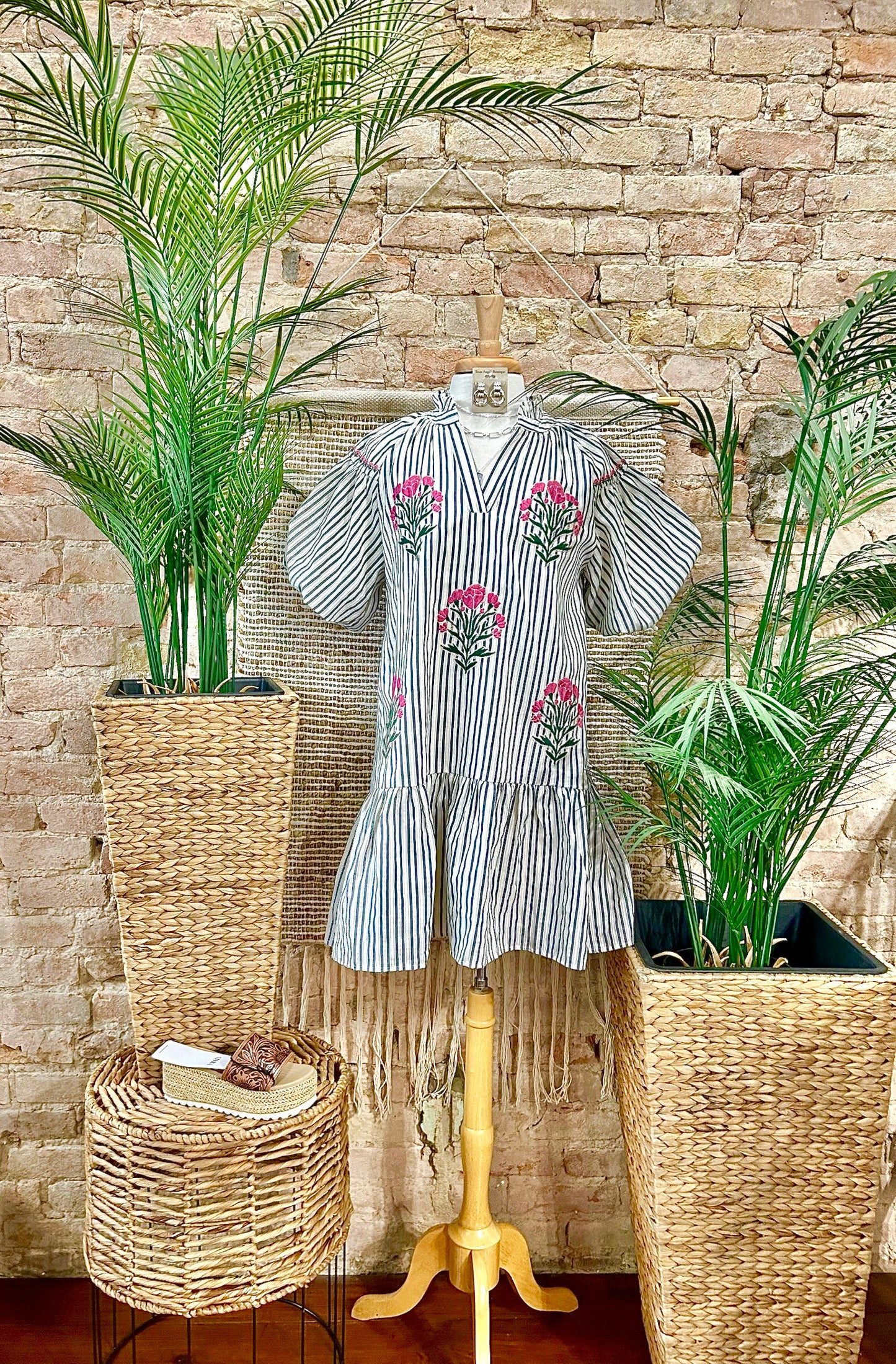 Watching The Seagulls Striped Embroidered Dress