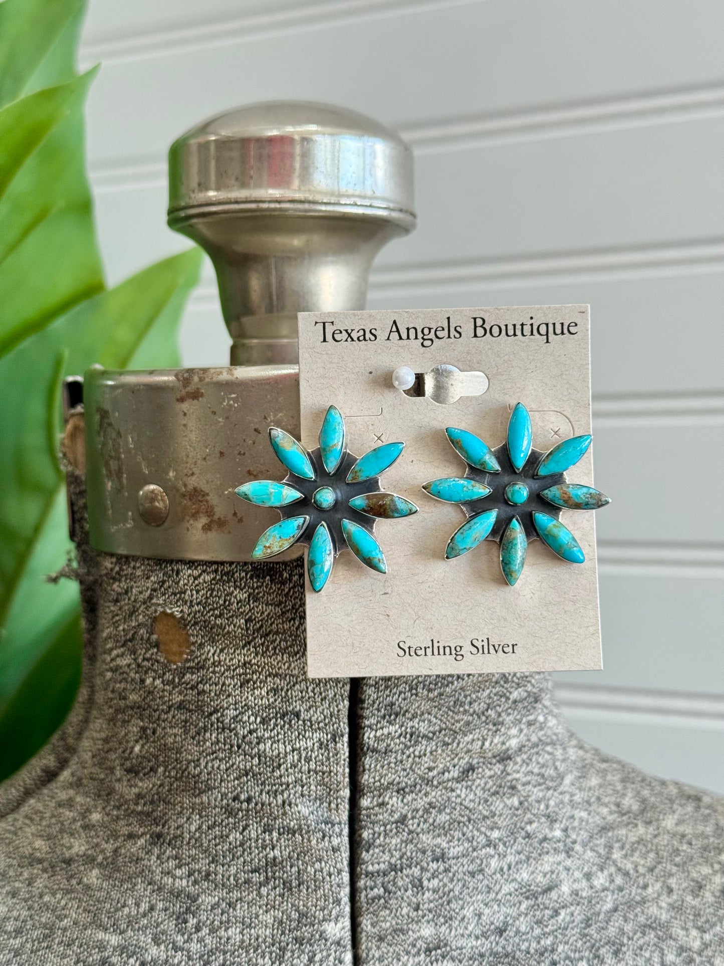 Sterling Silver Kingman Turquoise Flower Earrings