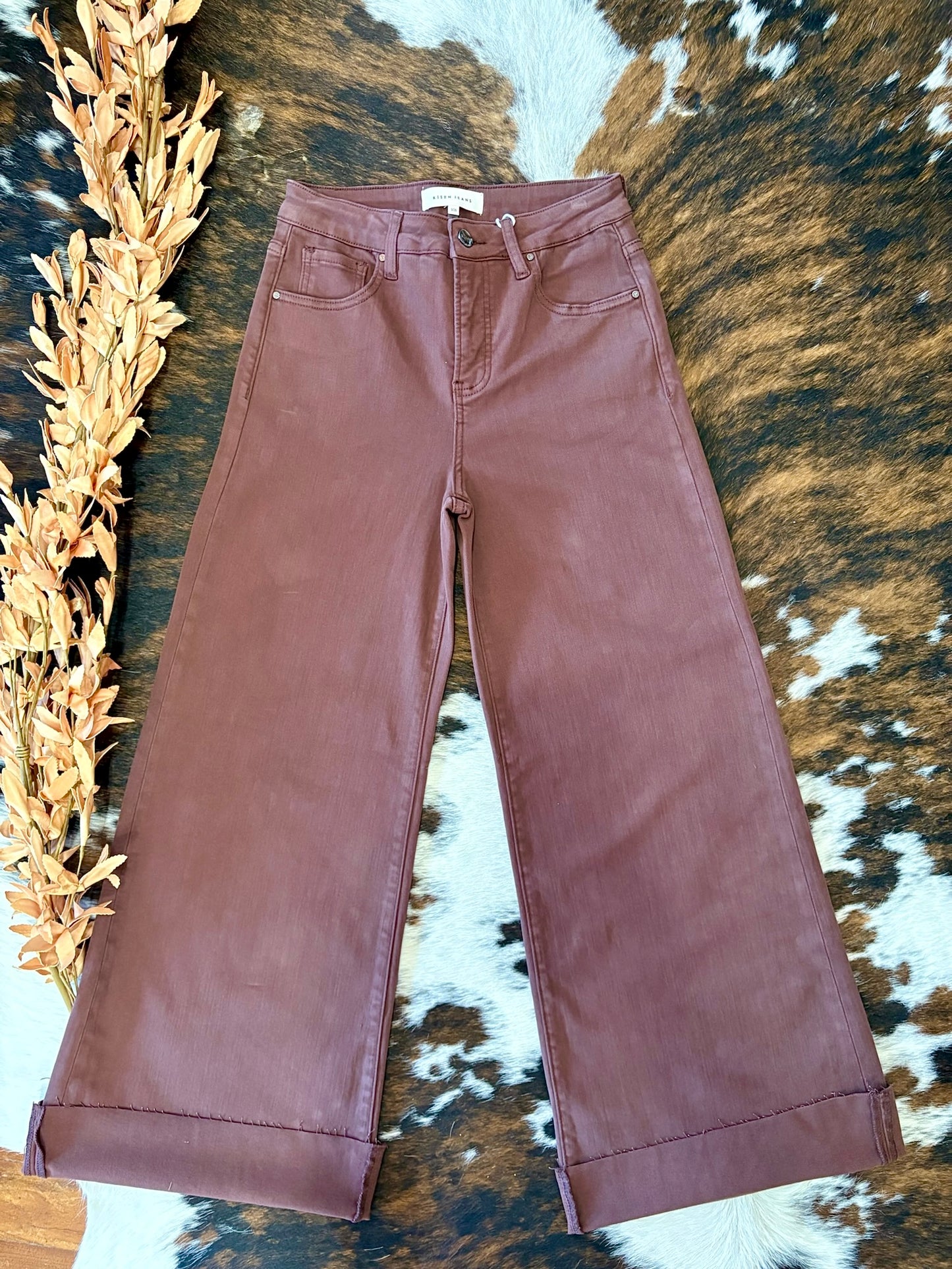 Brown Eyed Girl Brown Wide Leg Risen Jeans
