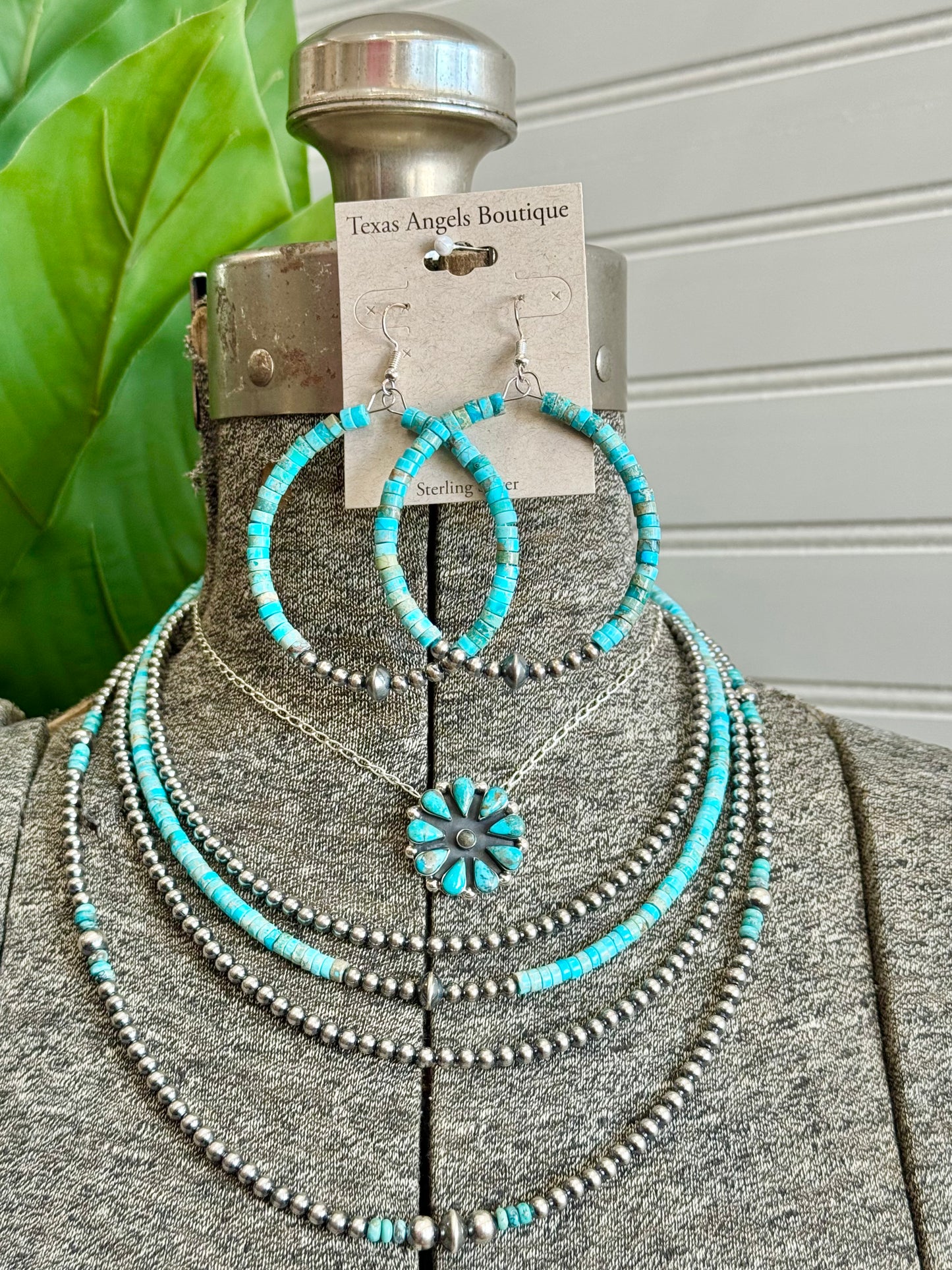 Sterling Silver Navajo Pearls & Kingman Turquoise Necklace