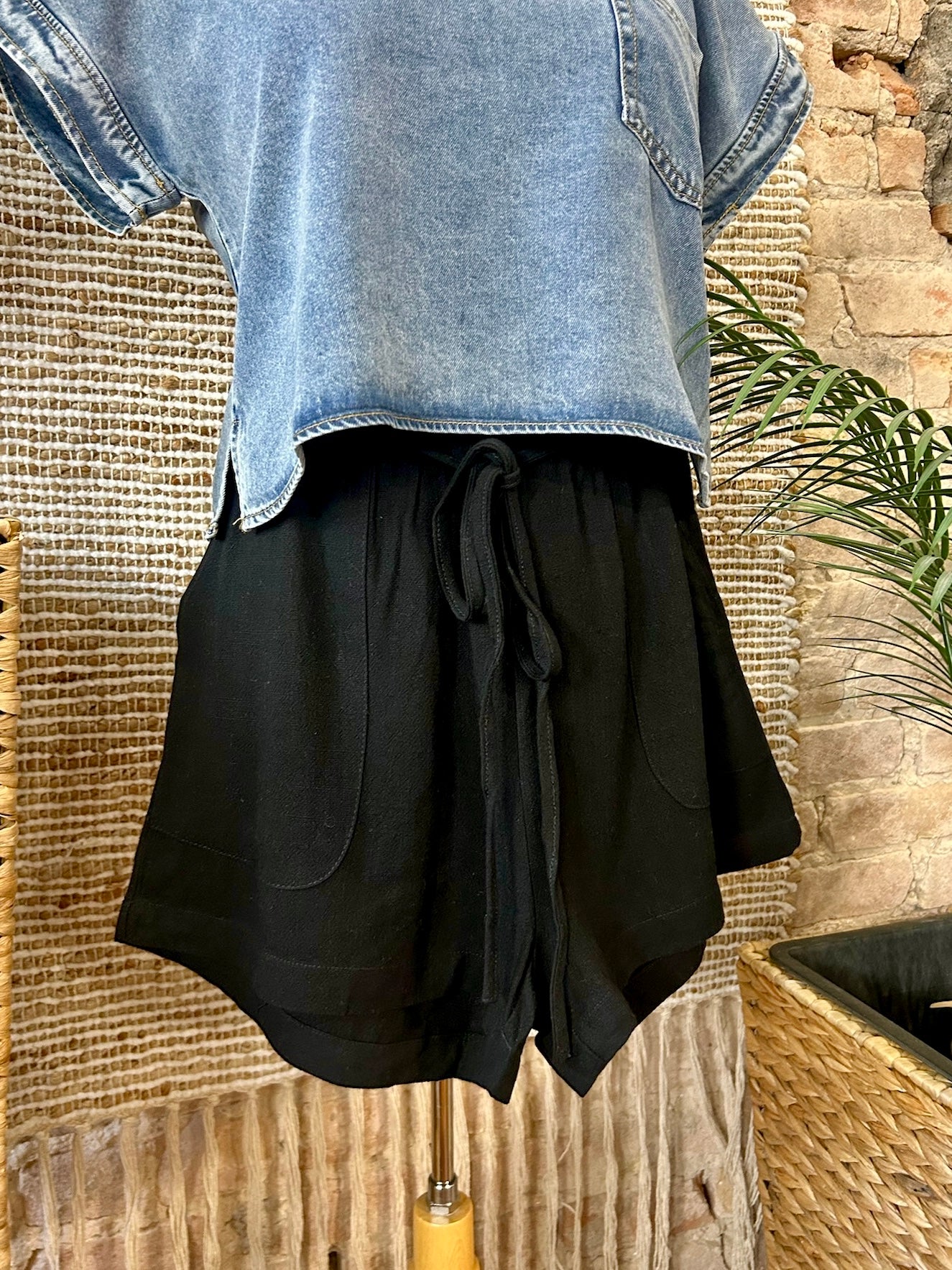 Better Late Than Never Black Linen Shorts