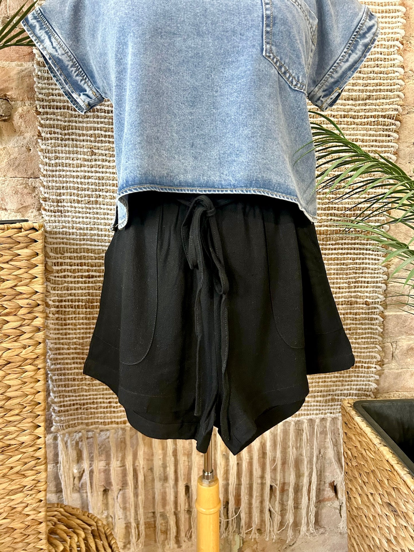 Better Late Than Never Black Linen Shorts