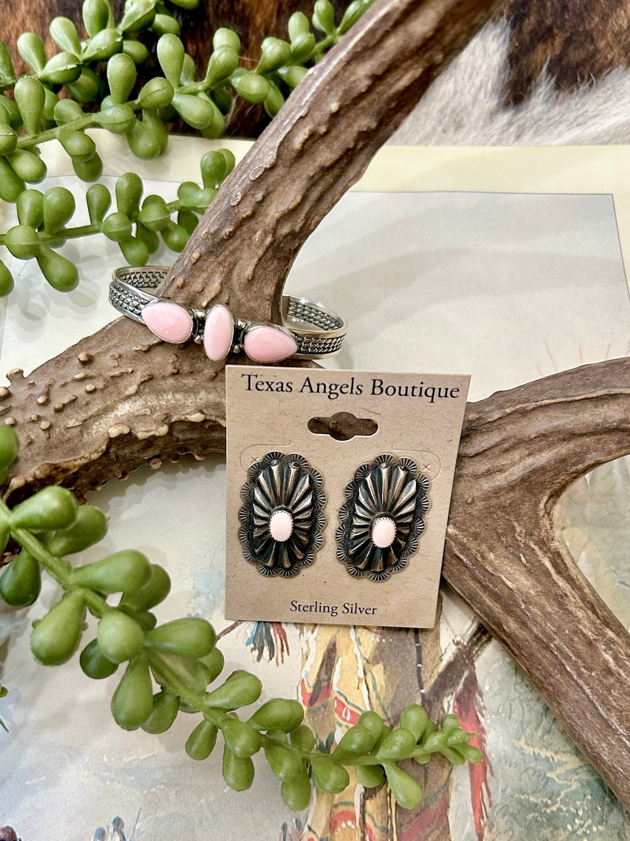 Sterling Silver Pink Conch Concho Studs