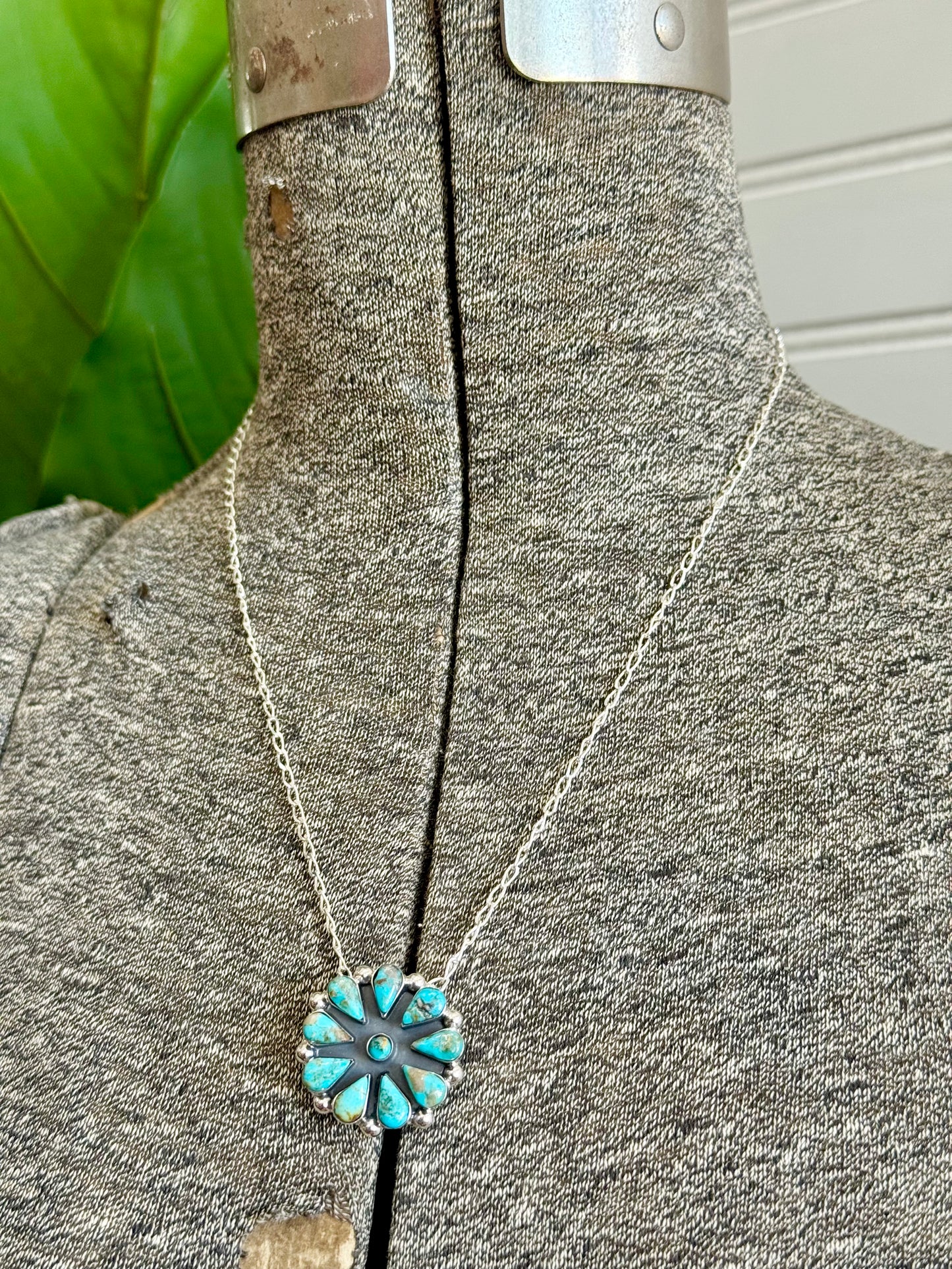 Sterling Silver Kingman Turquoise Cluster Pendant Necklace