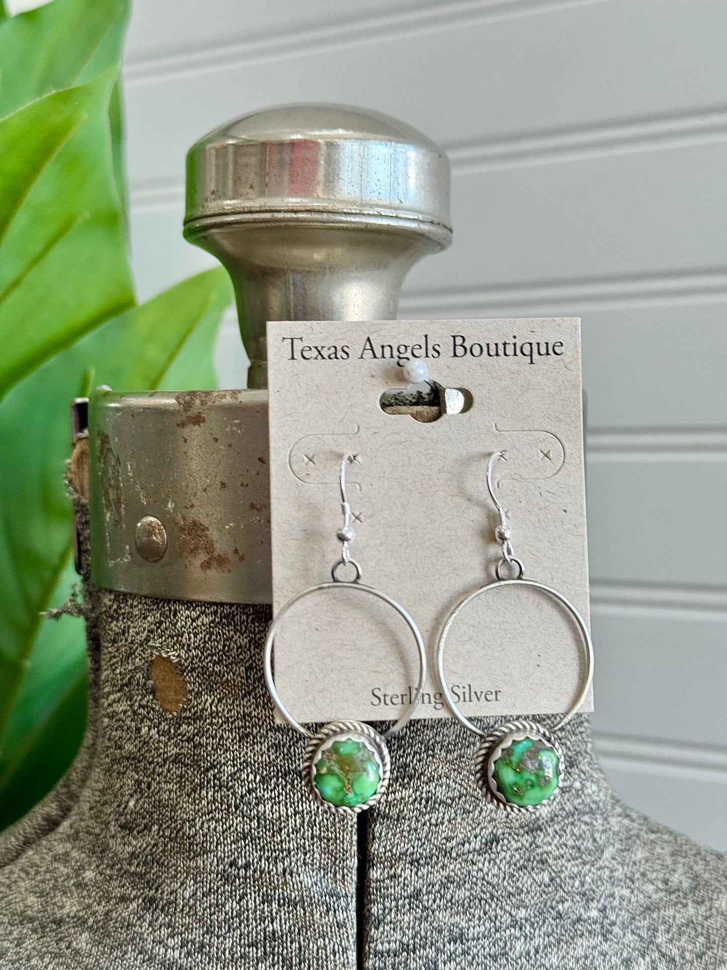 Navajo Handmade Sterling Silver Sonoran Gold Turquoise Hoop Dangle Earrings