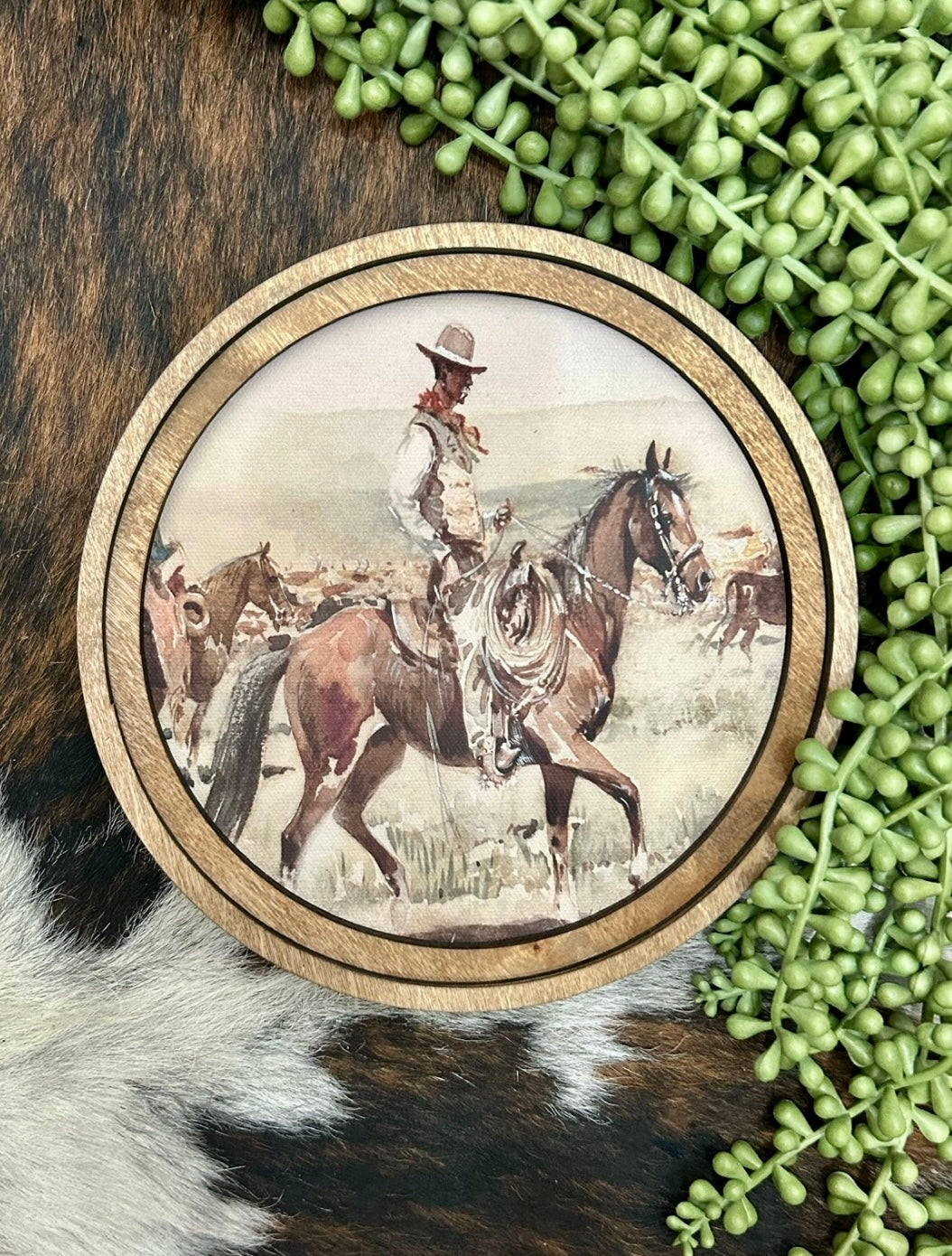 Round Vintage Cowboy Canvas Decor