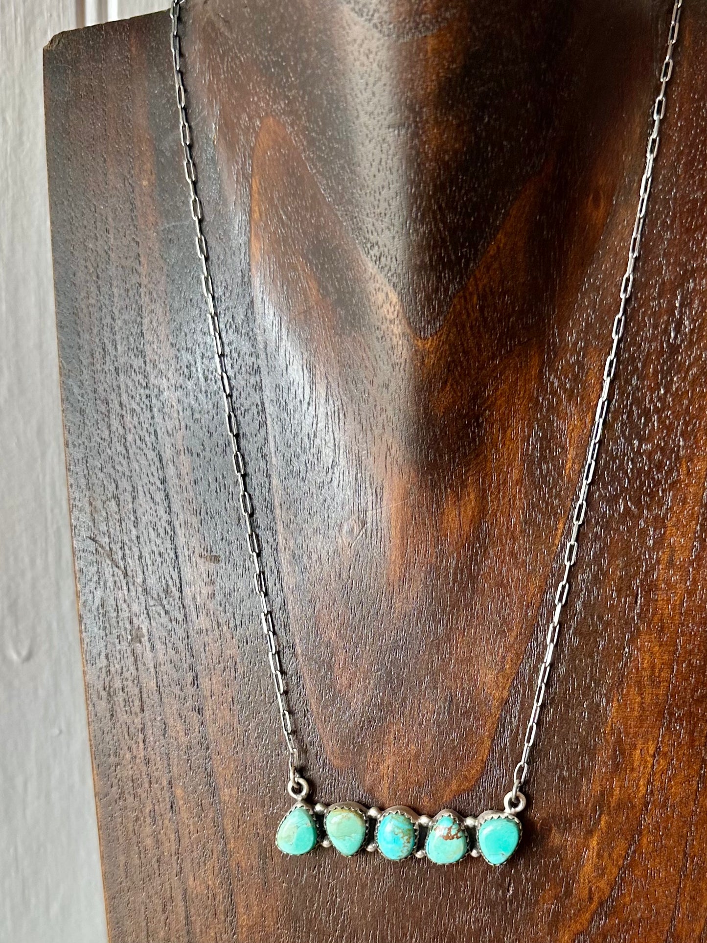 Sterling Silver Genuine Turquoise Five Stone Necklace