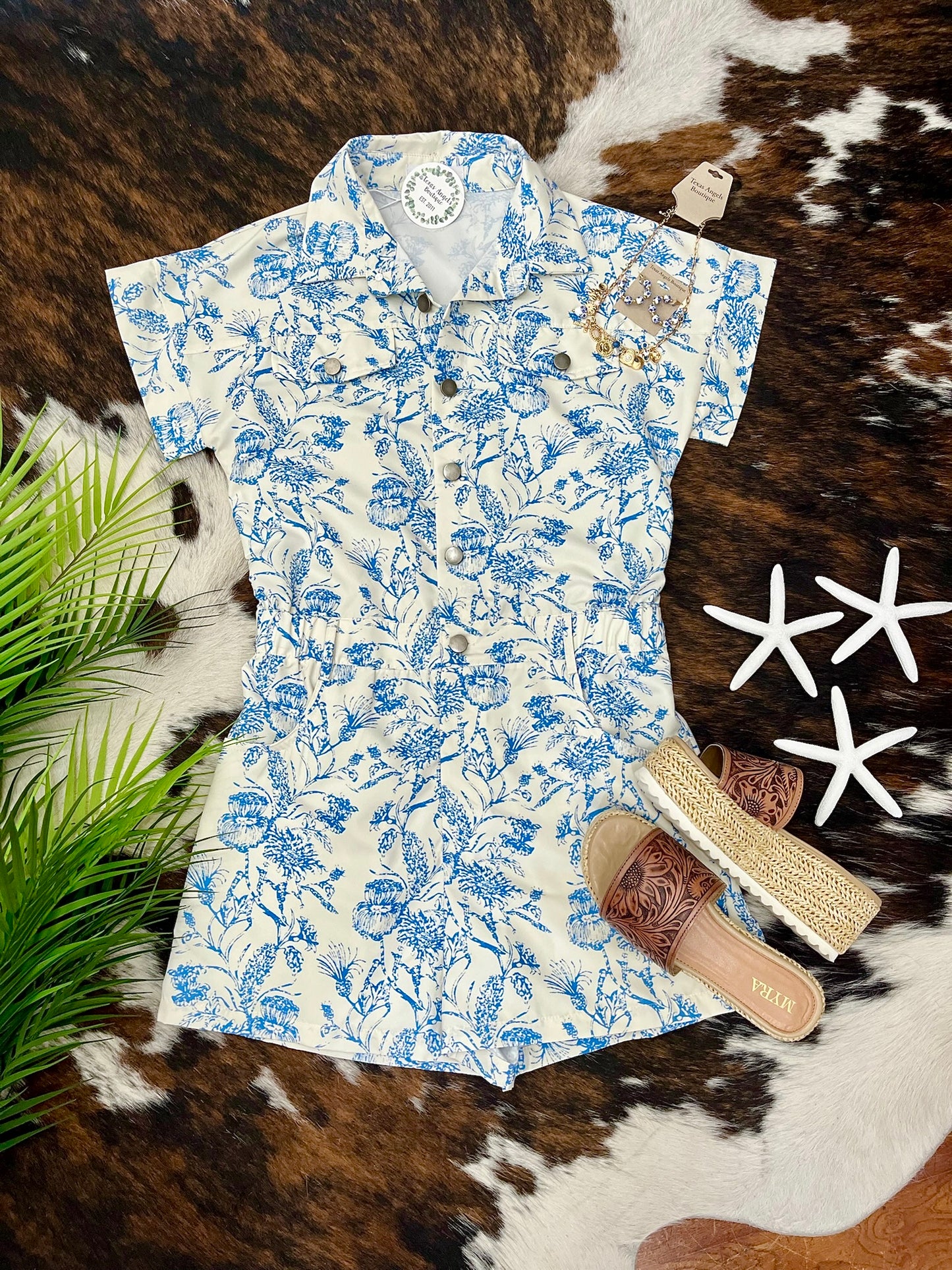 Coastal Girlie Blue Floral Romper