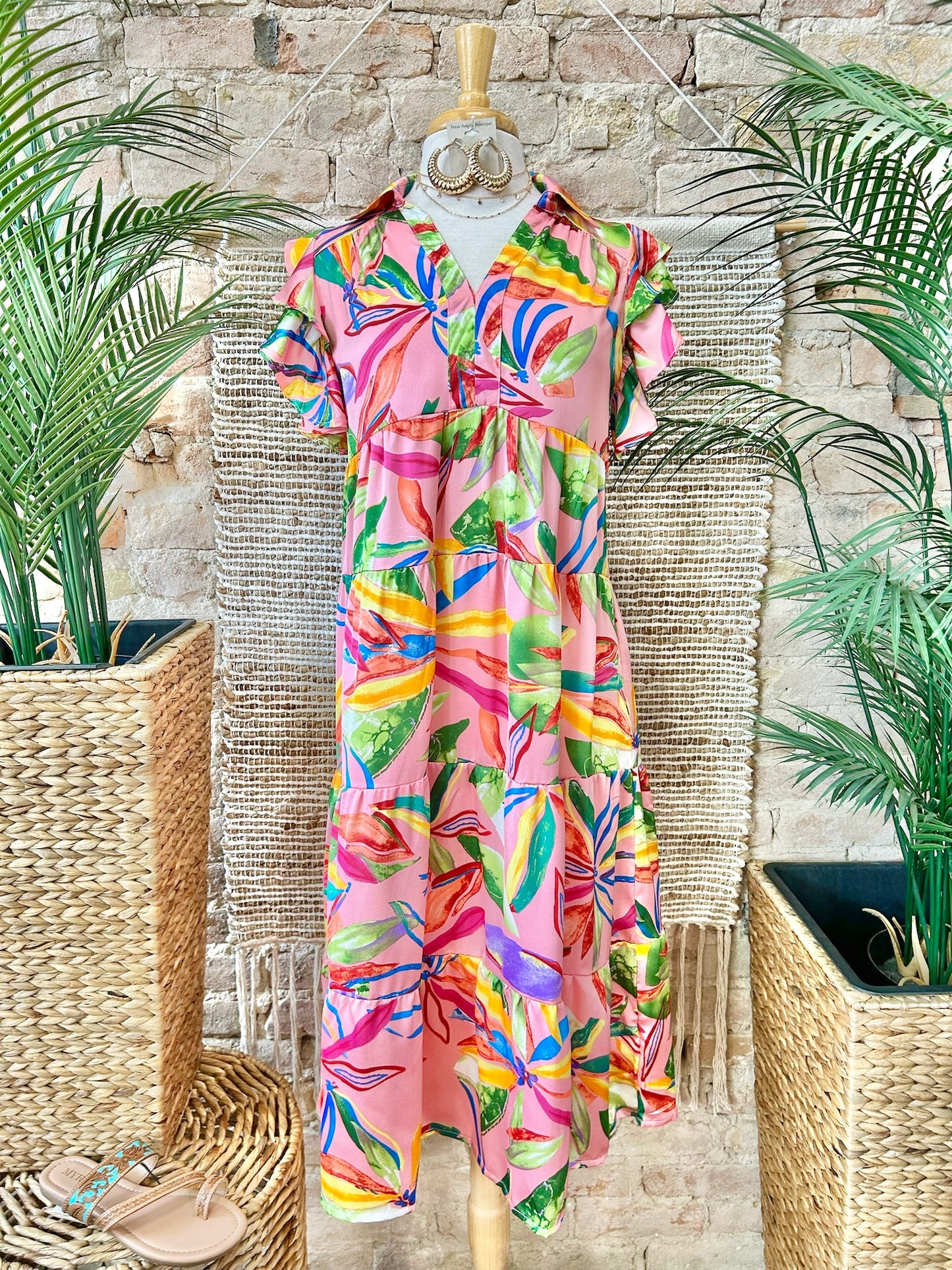 Tropic Like It's Hot Pink Tropical Print Mid Maxi
