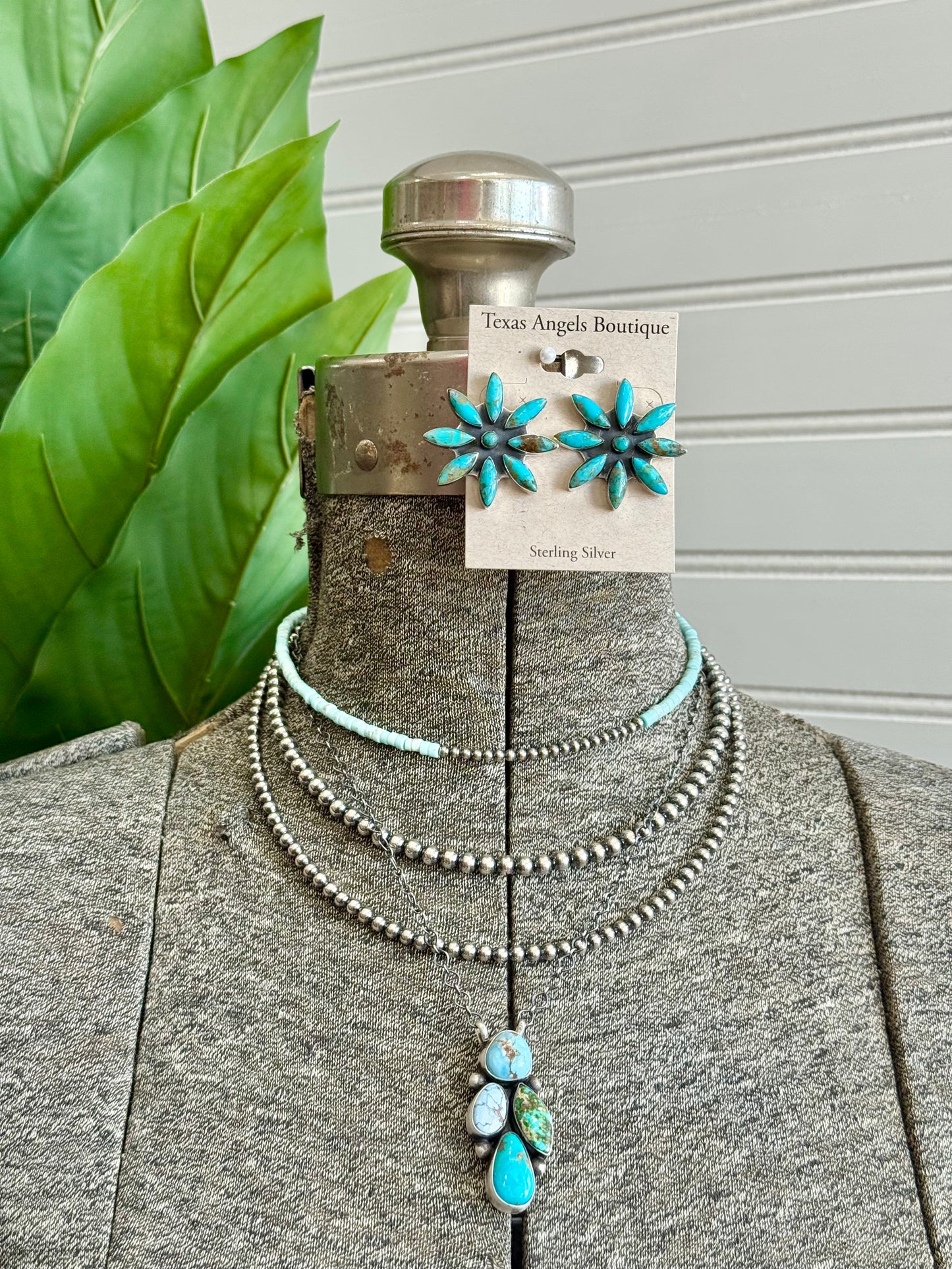 Sterling Silver Kingman Turquoise Flower Earrings