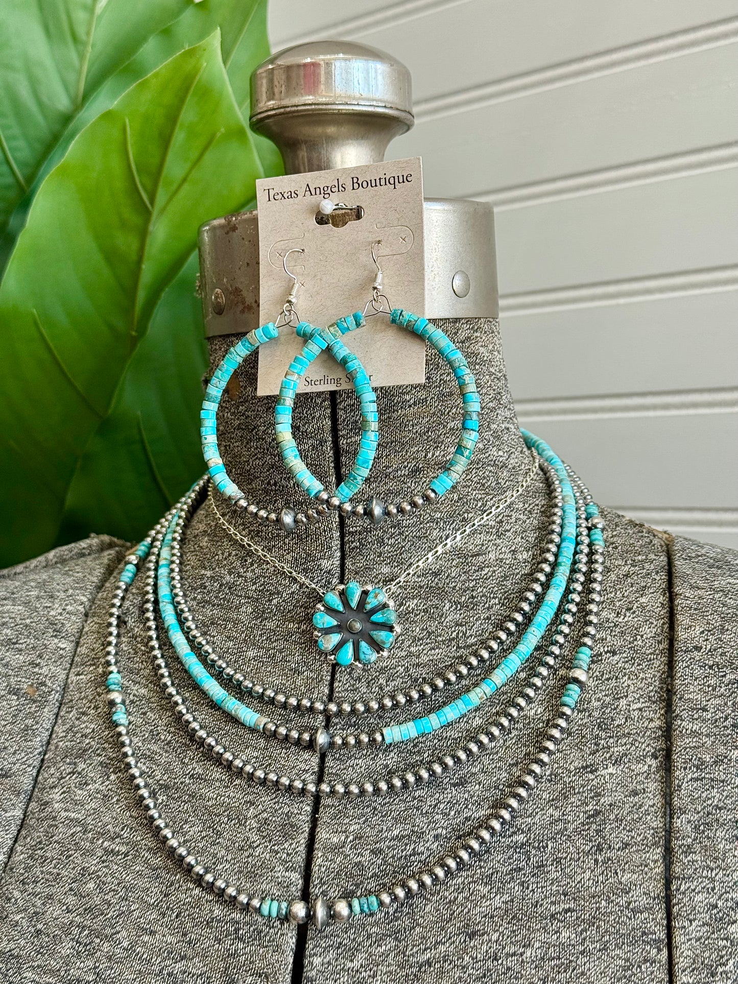 Sterling Silver Navajo Pearls & Kingman Turquoise Necklace
