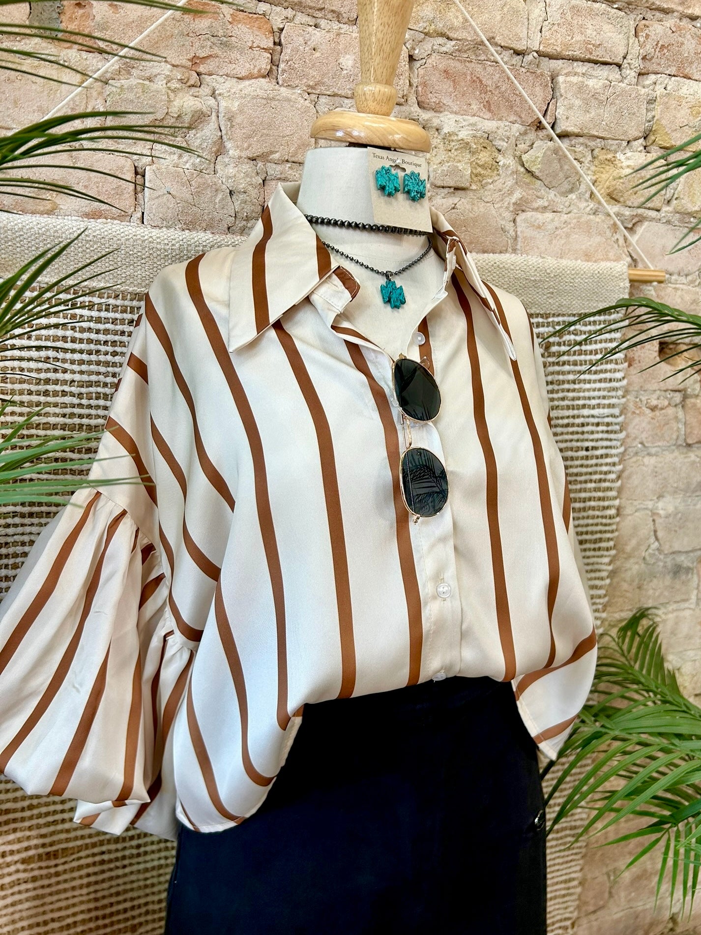 A Sweet Surprise Brown Striped Satin Blouse