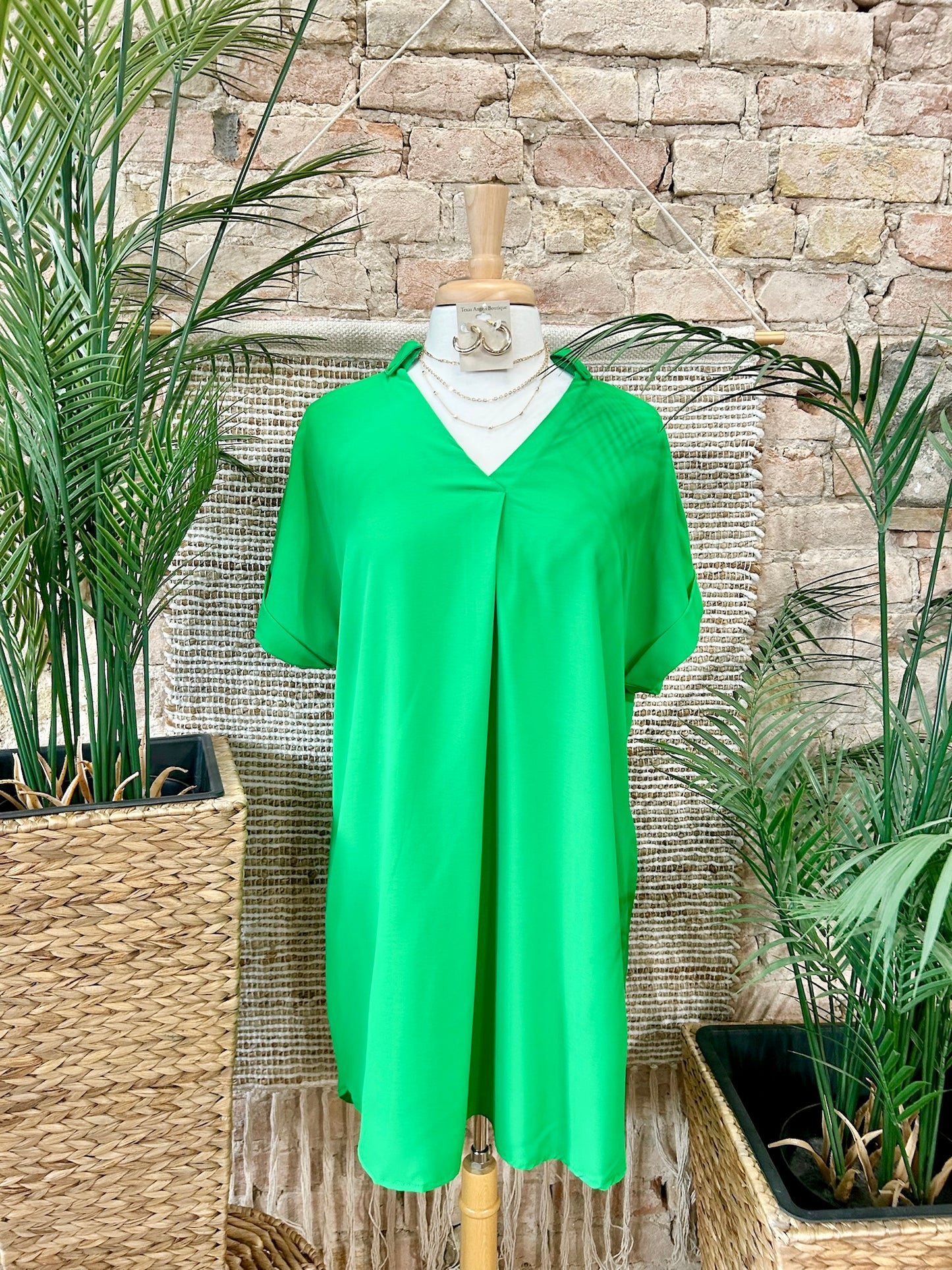 Daydreaming Green V-Neck Dress