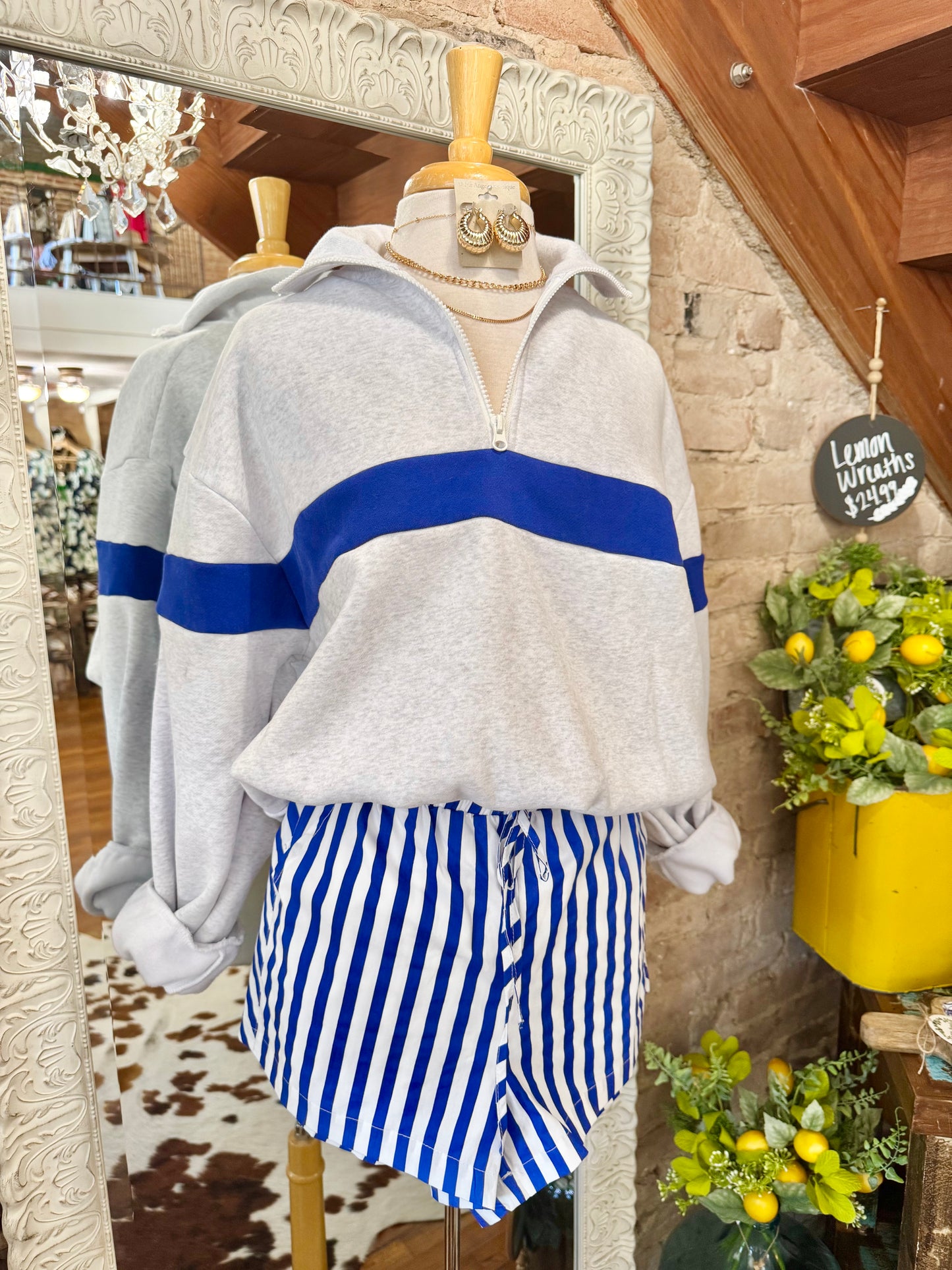 Sure Of It Blue Striped Shorts