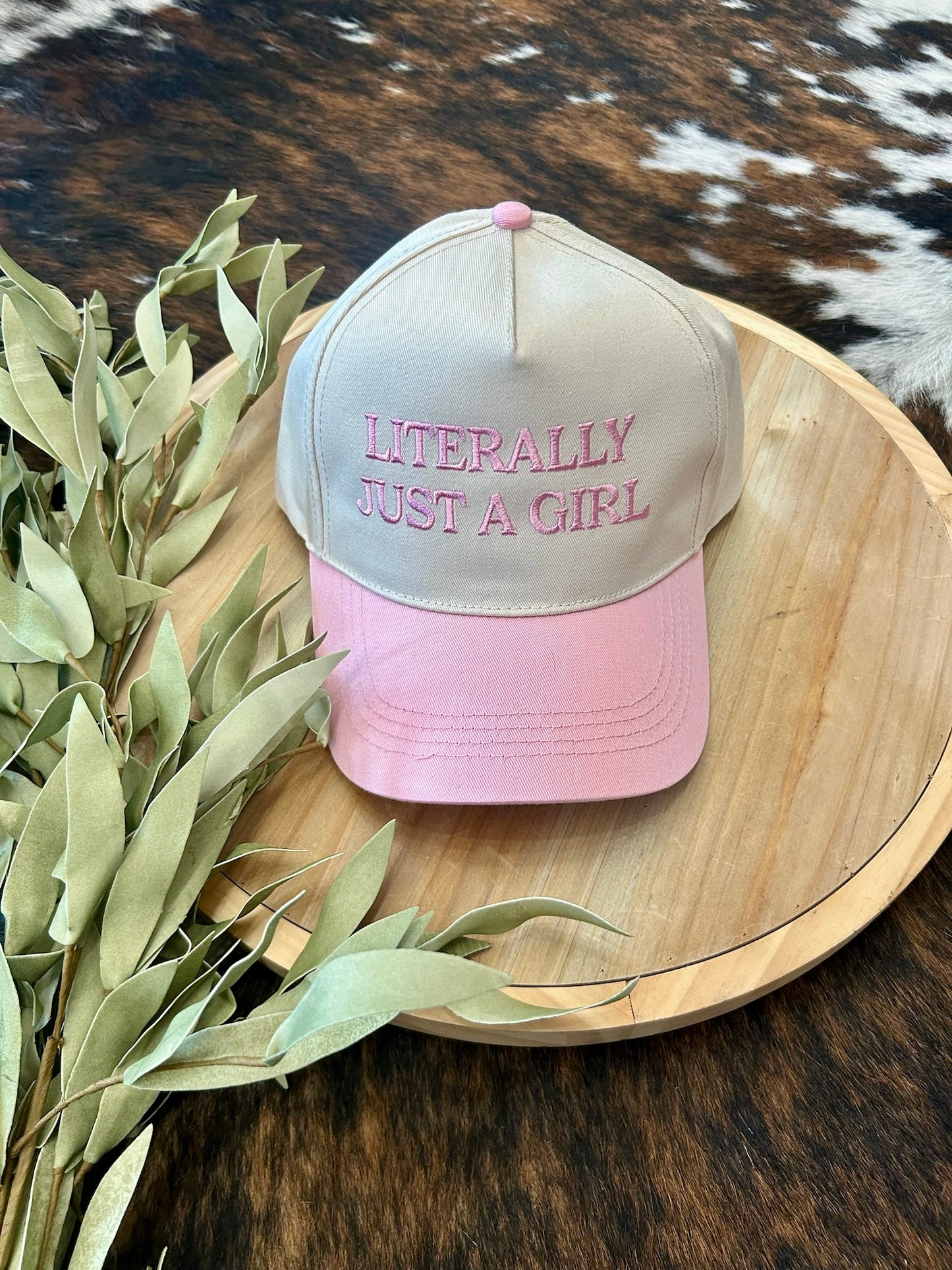 Literally Just A Girl Pink Embroidered Trucker Hat