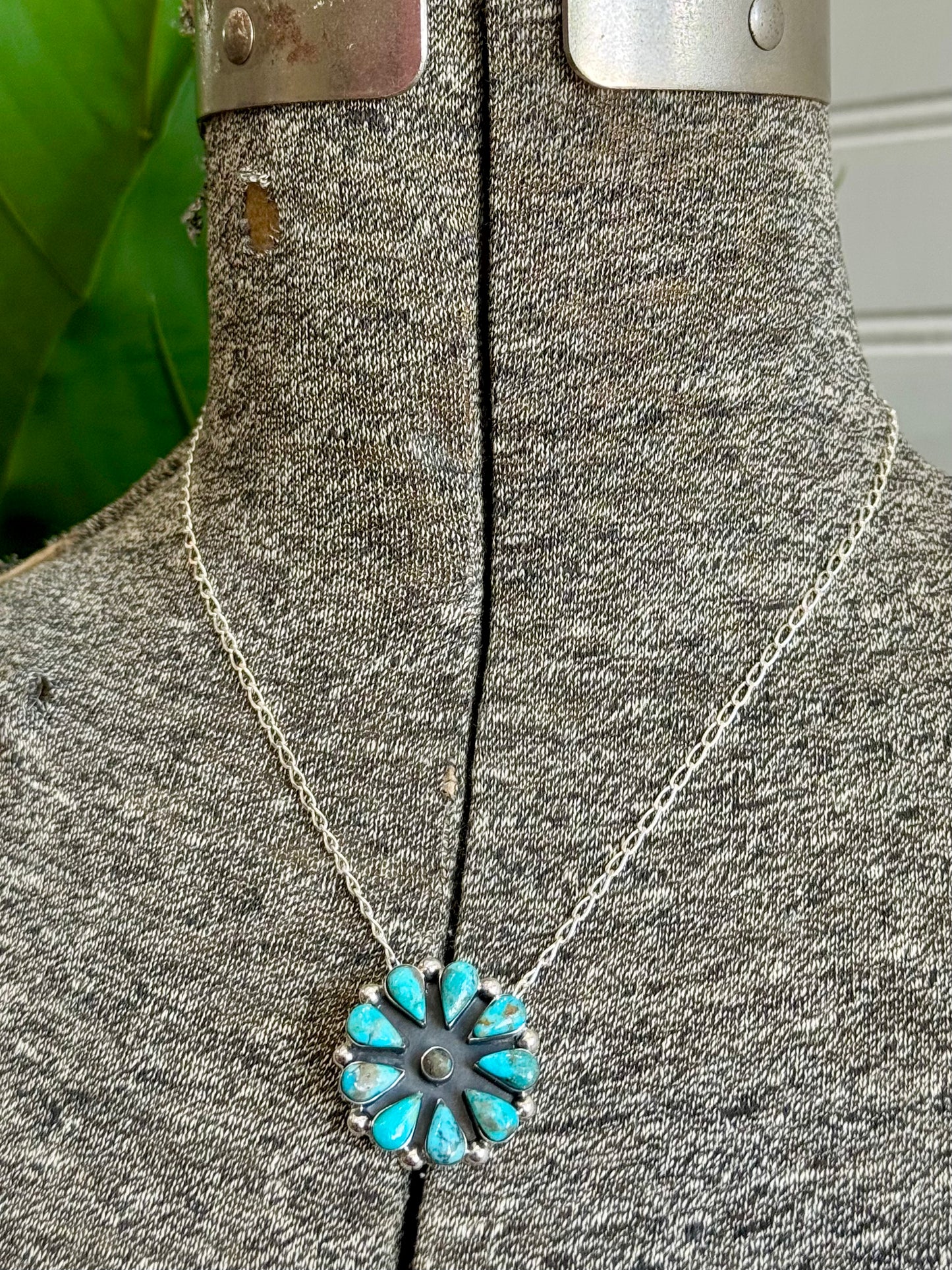 Sterling Silver Kingman Turquoise Cluster Pendant Necklace