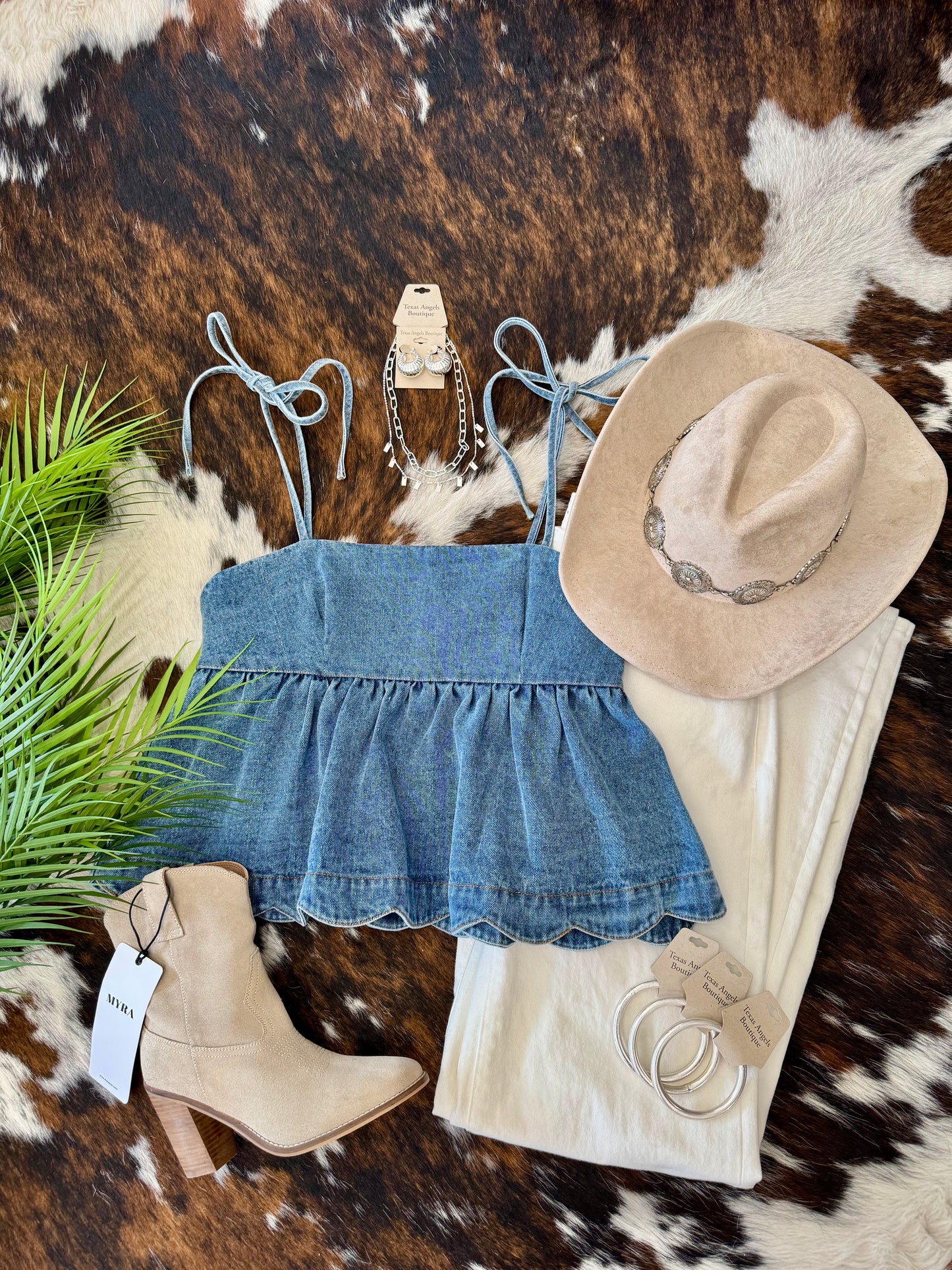 On Shore Time Scalloped Denim Top