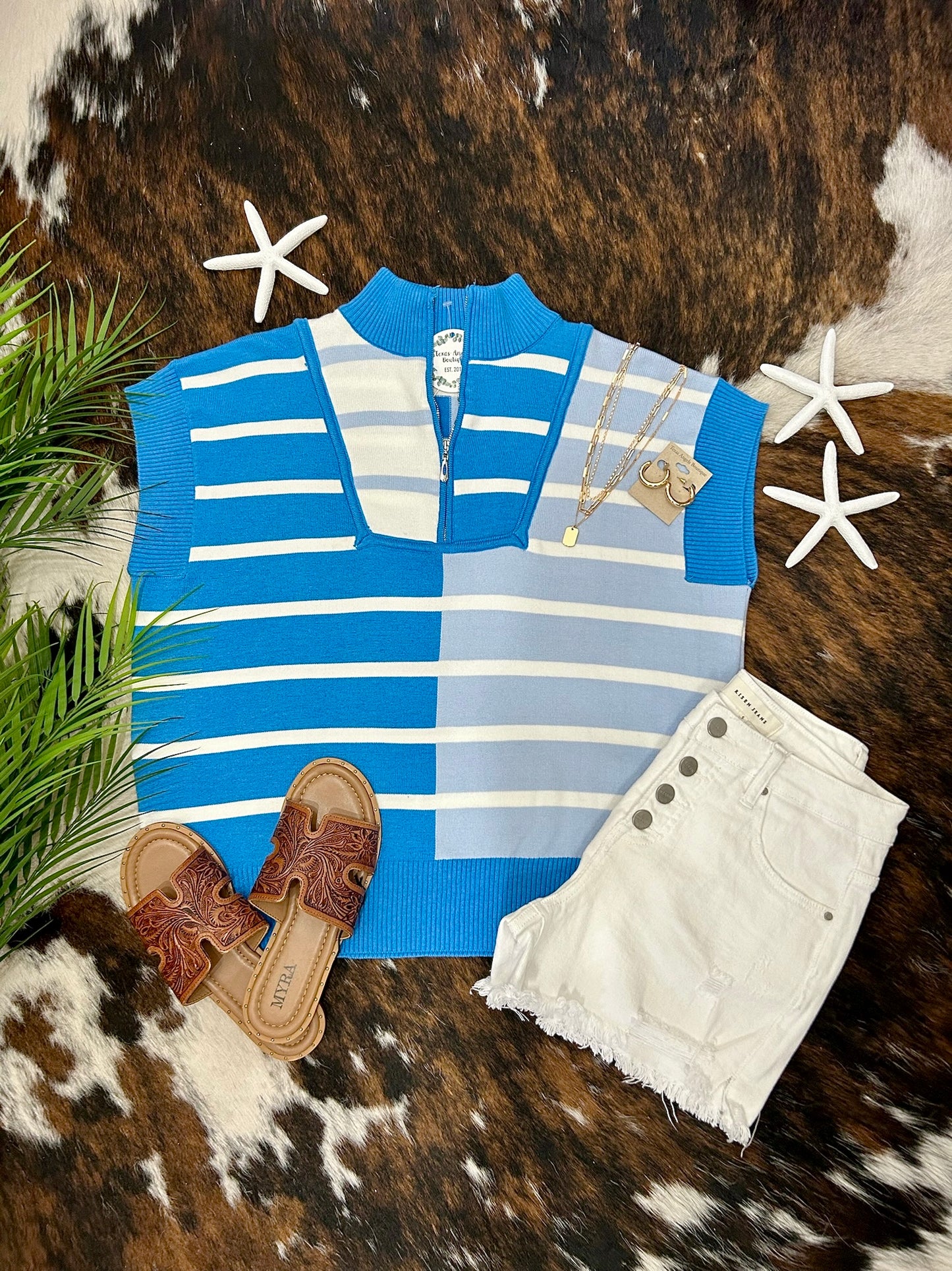 40% Off - Lighthouse Blue Striped Zip Up Top