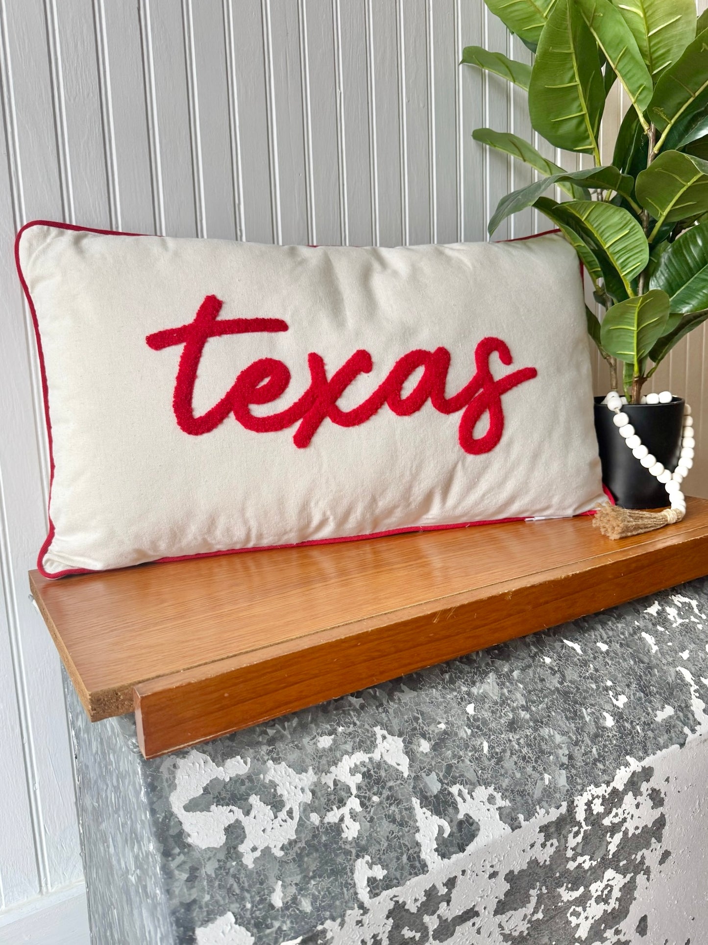 Red Embroidered Texas Pillow