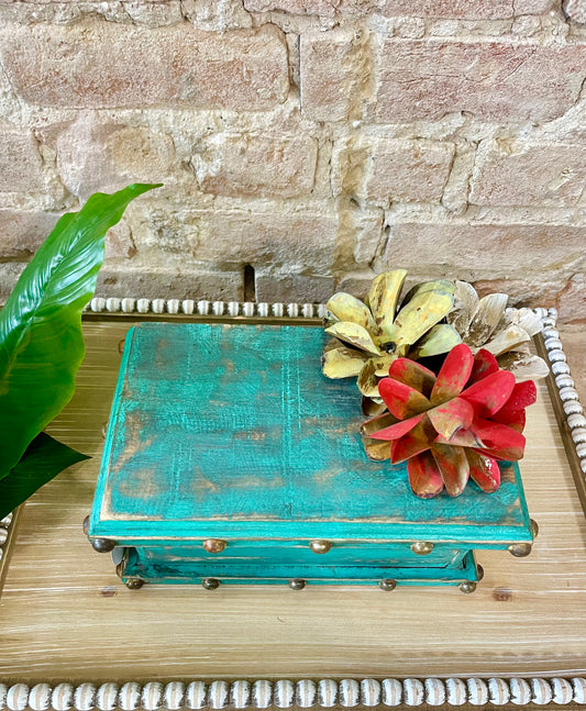 Wooden Jewelry Box With Metal Roses
