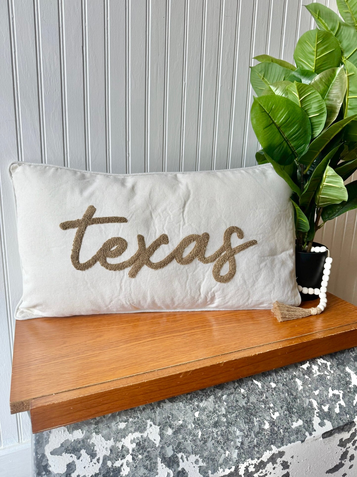 Taupe Embroidered Texas Pillow