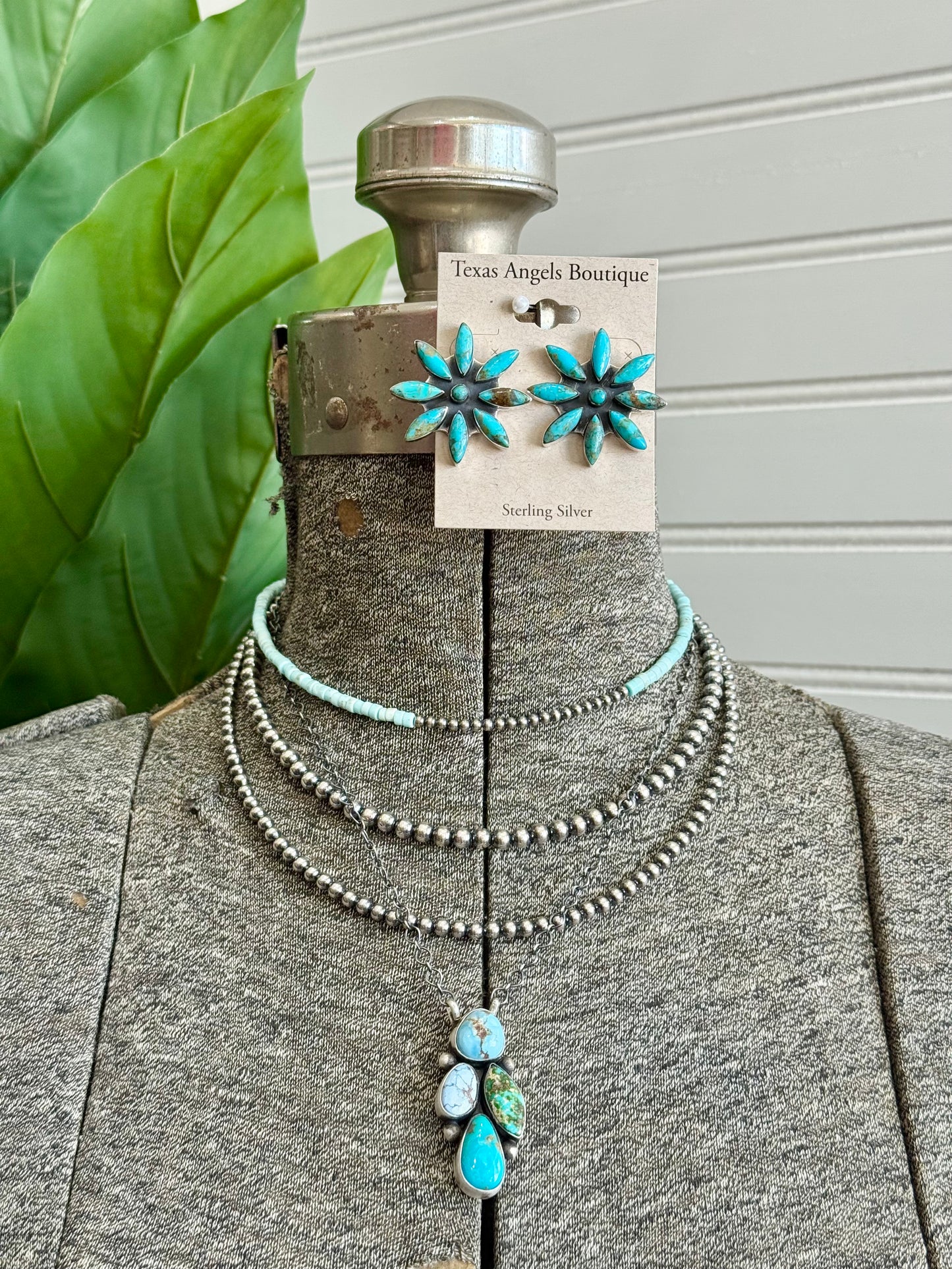 Sterling Silver Kingman Turquoise Flower Earrings