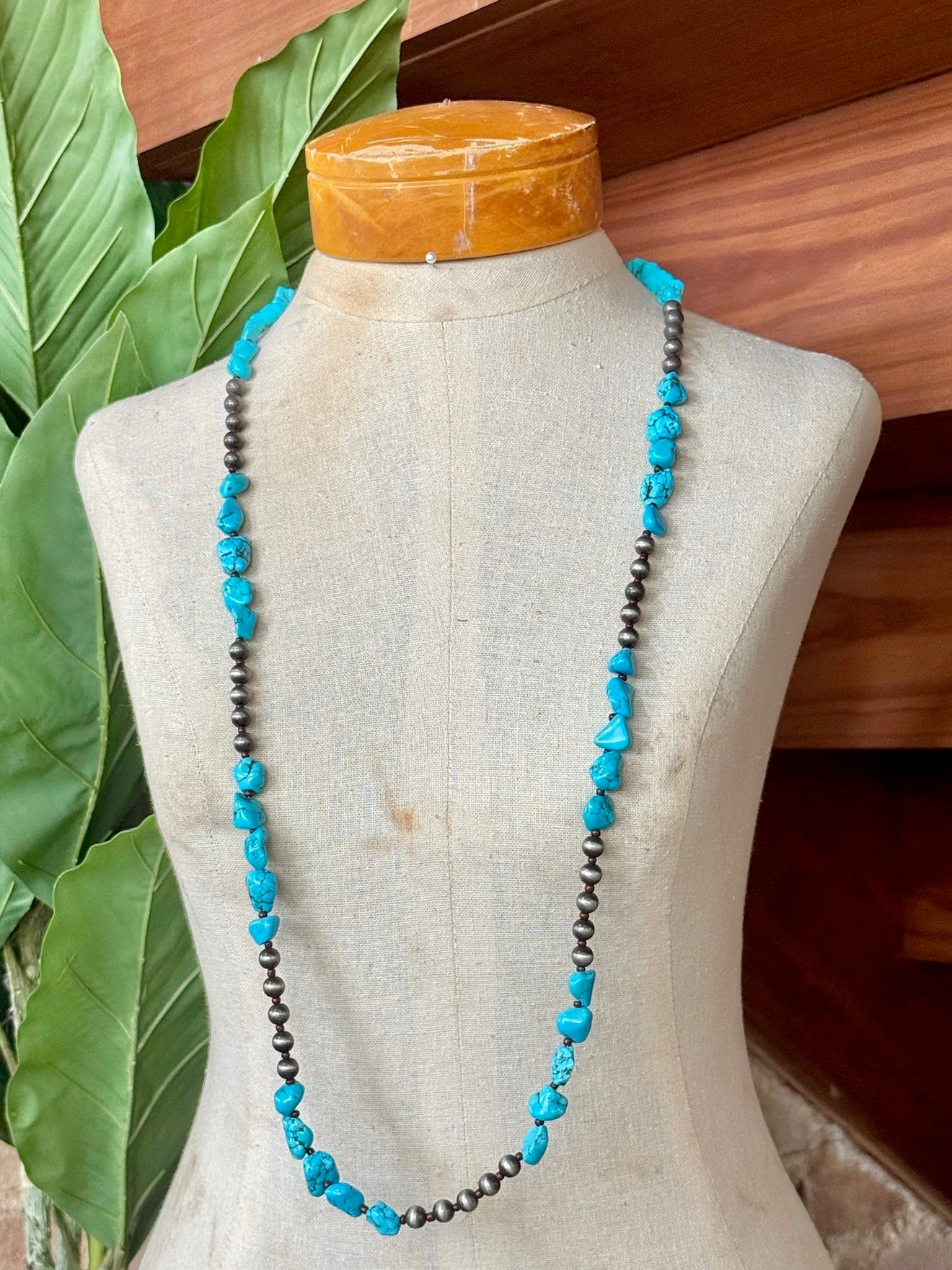 Turquoise & Silver Beaded Necklace