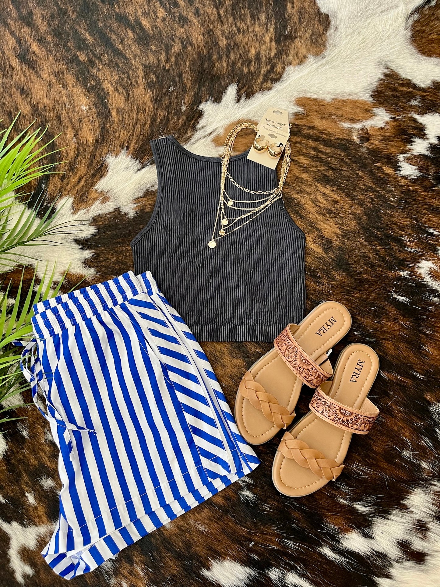 Sure Of It Blue Striped Shorts