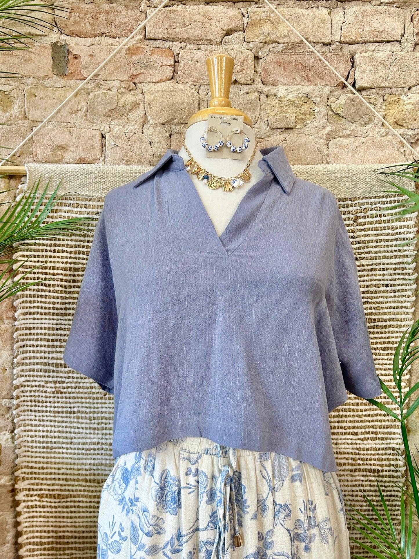 Waterfront Blue Linen Blouse